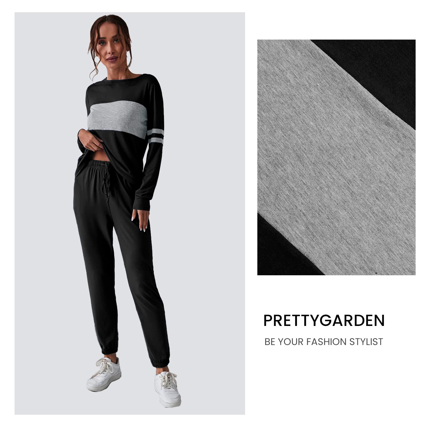 Women Color Block 2 Piece Sets Tracksuit,Black,S