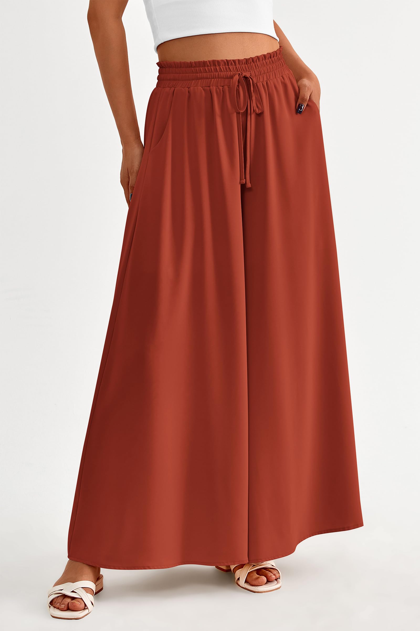 Summer Wide Leg Palazzo Pants for Women Casual,Brick Red,S
