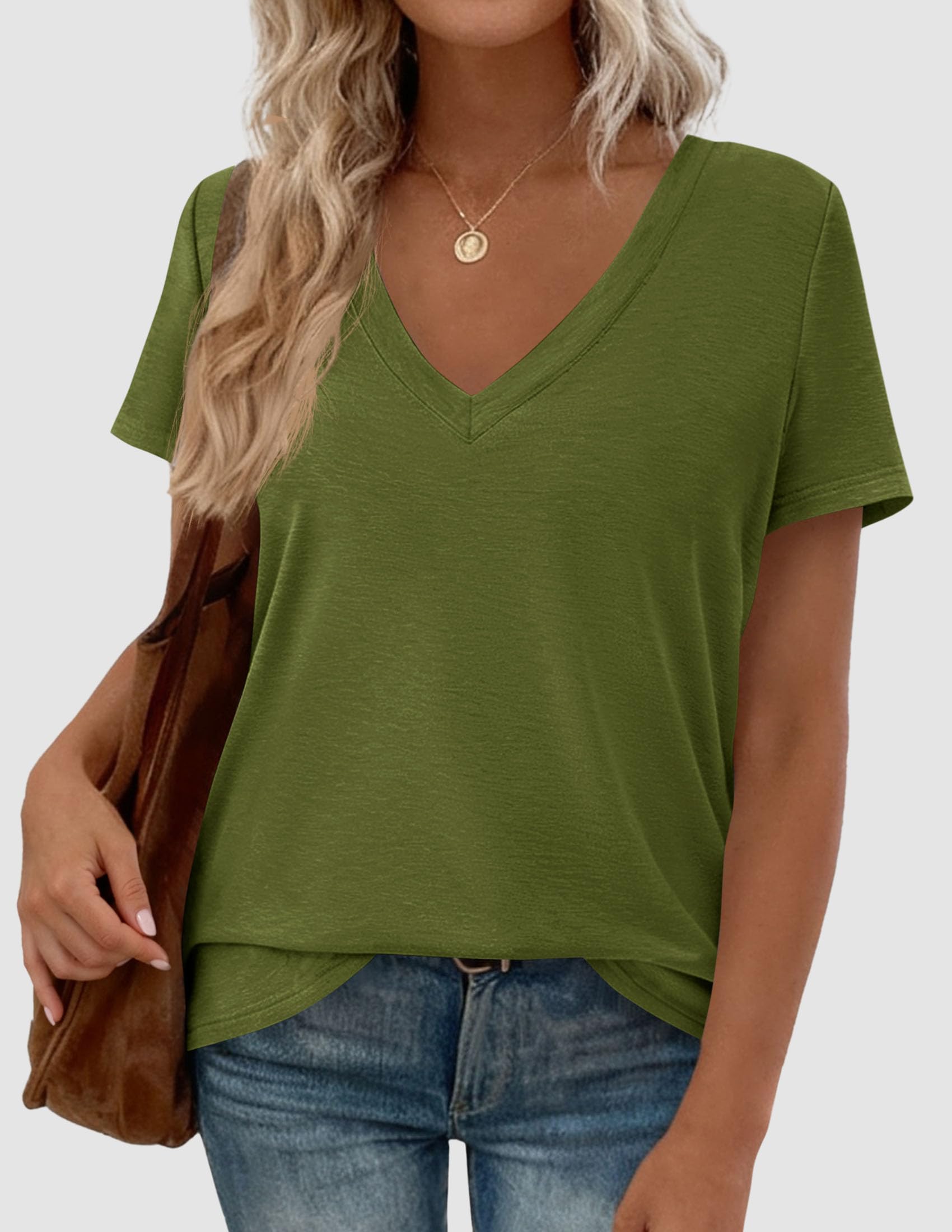 Womens Tops Short Sleeve Oversized Tshirts, Green,S