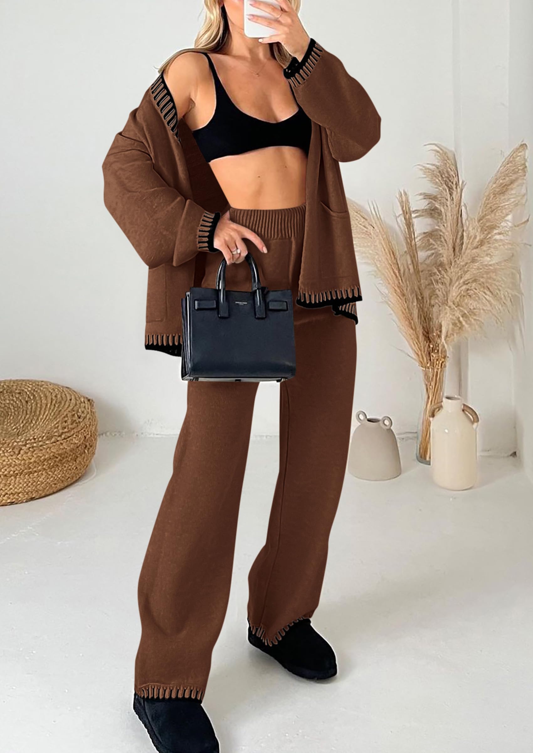 Women's Fall 2 Piece Matching Cozy Knit Sweater Lounge Sets