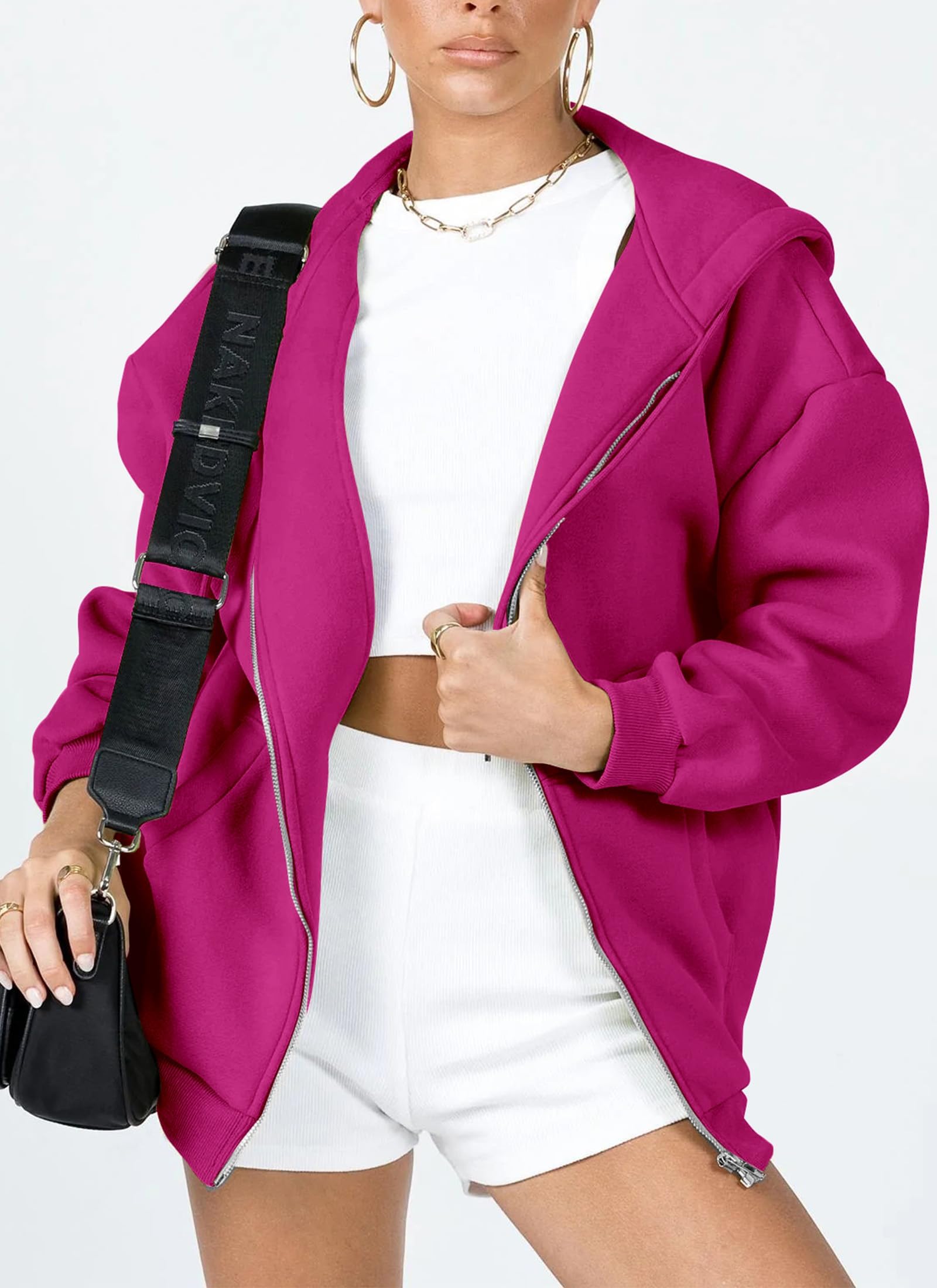 Women's Fall Zip Up Hoodies Sweatshirts Rose Red