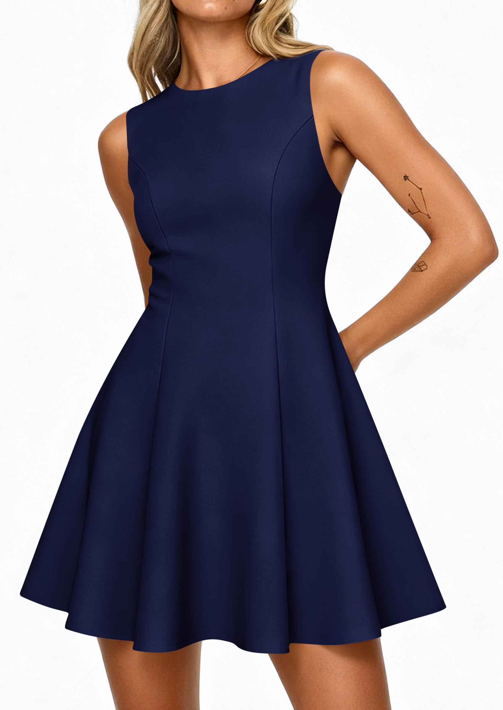 Women's Formal Boat Neck A Line Mini Dress,Navy Blue,XS