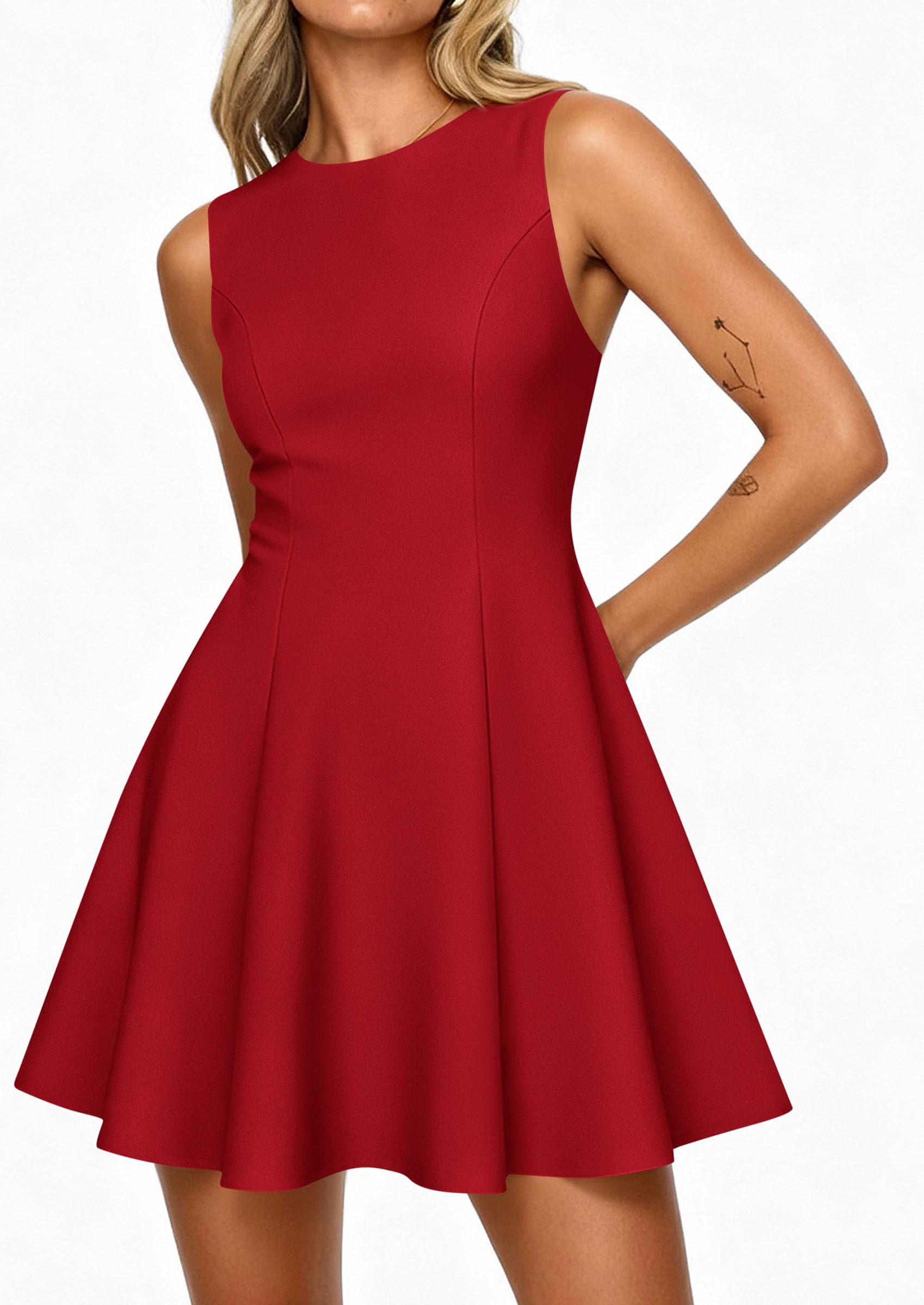Women's Formal Boat Neck A Line Mini Dress,Red,XS