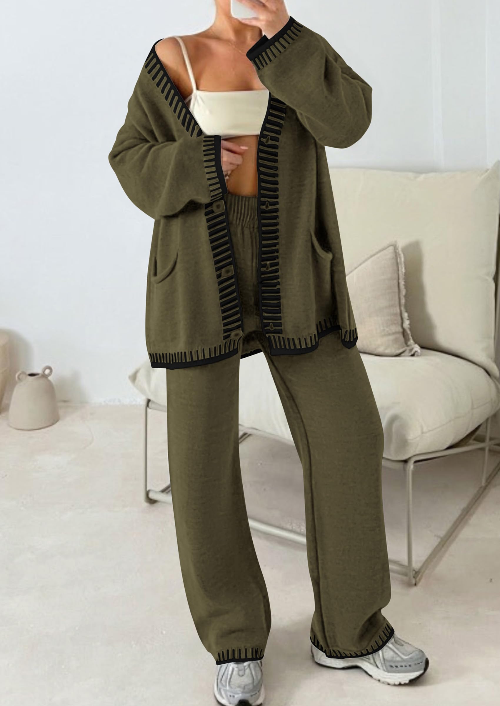 Women's Fall 2 Piece Matching Cozy Knit Sweater Lounge Sets