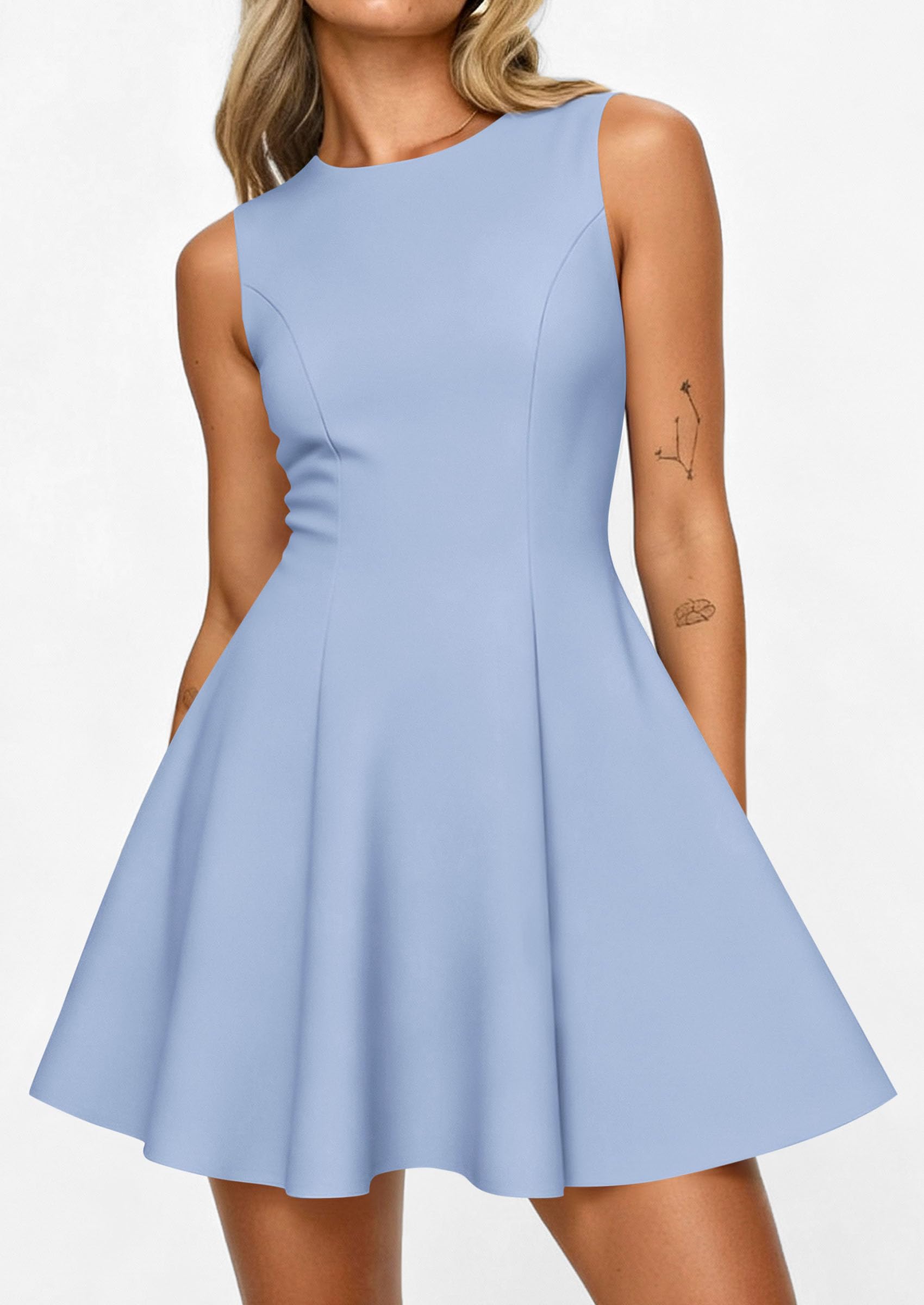 Women's Formal Boat Neck A Line Mini Dress,Light Blue,XS