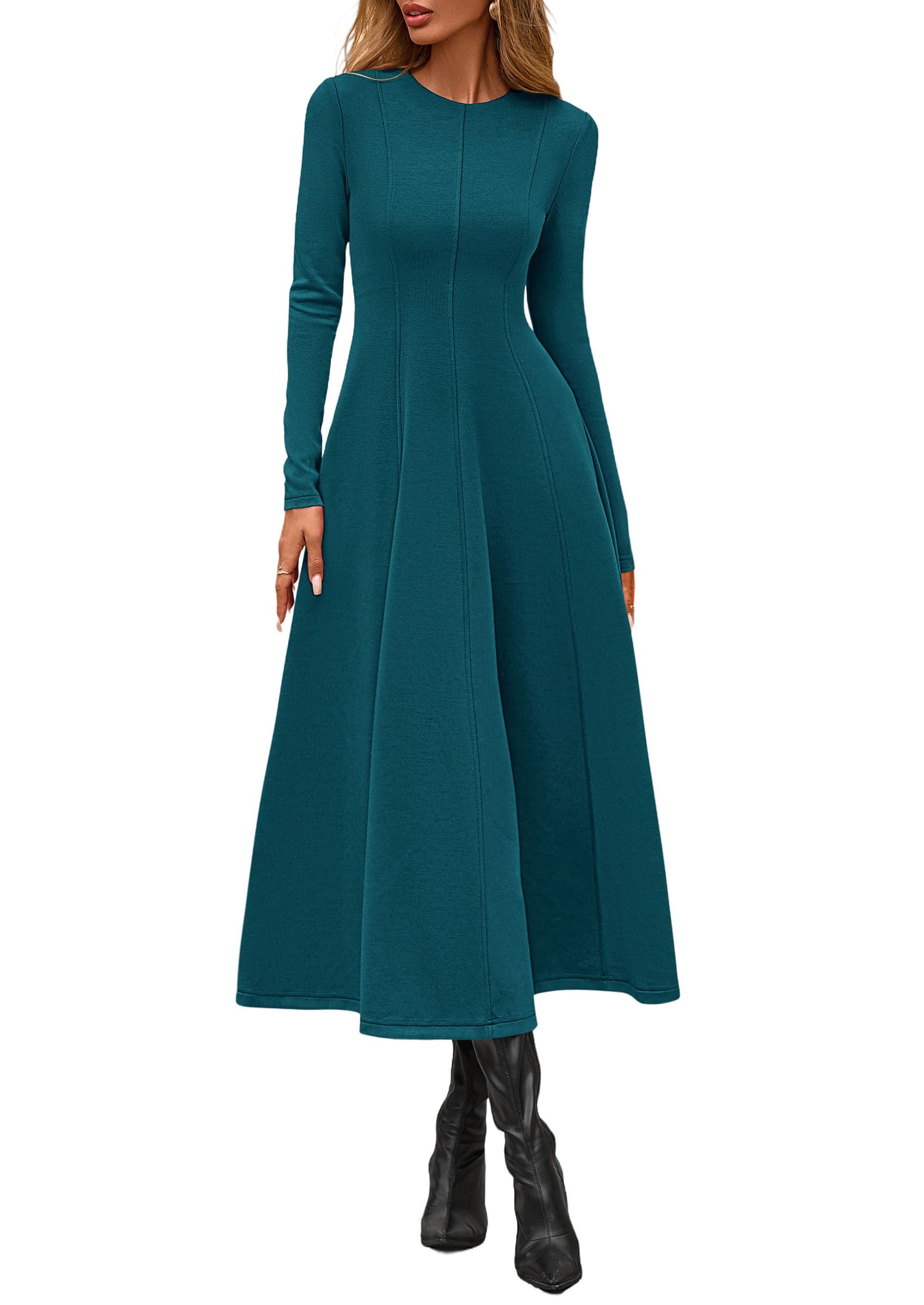 Women's Fall Long Sleeve A Line Midi Elegant Cocktail Dress