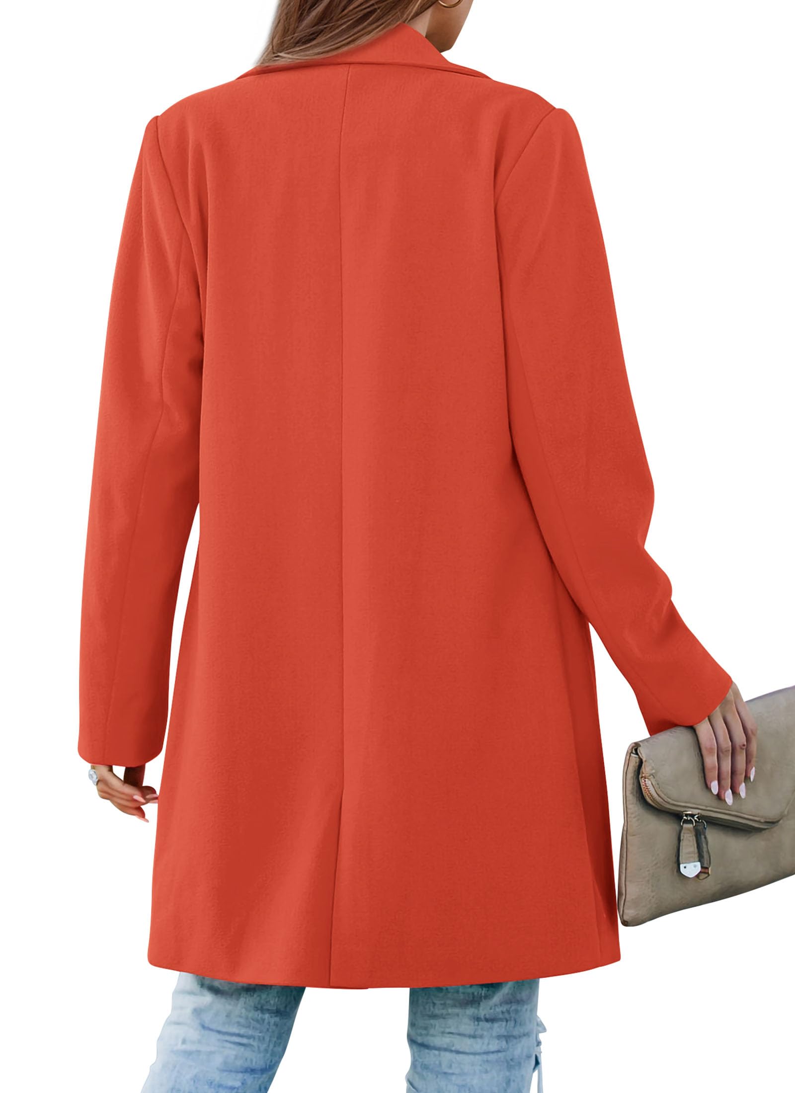 Women's Business Casual Long Blazer Jackets(Orange Red,S)
