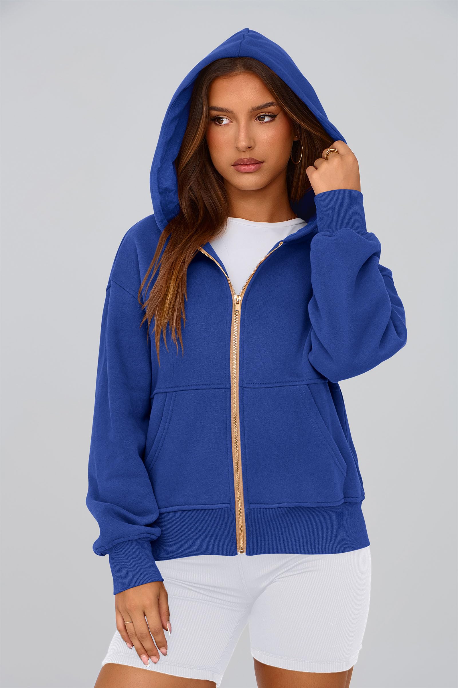 Hoodies for Women Fall Fashion Zip Up Fleece Plain Sweatshirt