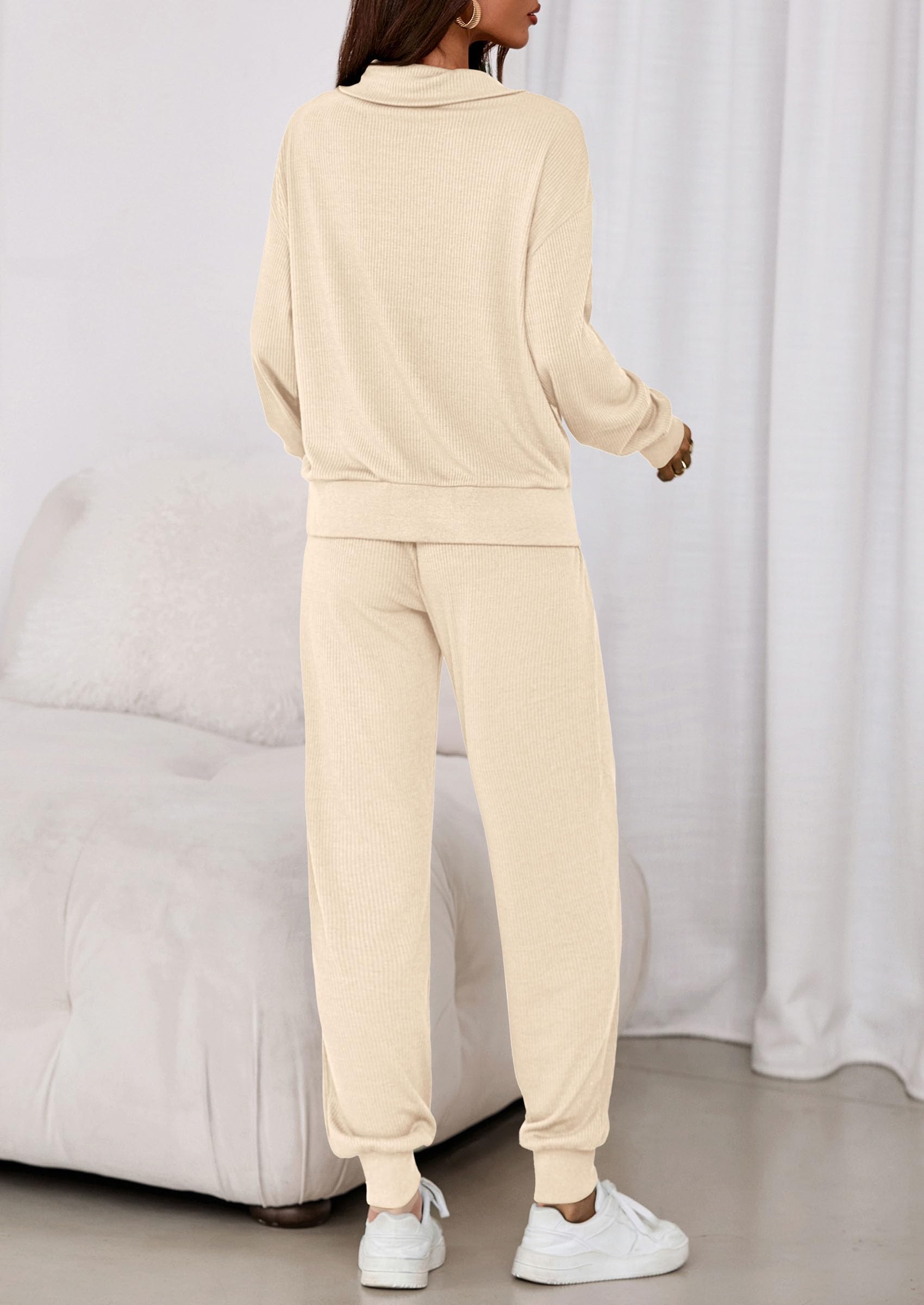 Airport Travel Outfit Women Ribbed Knit Matching Lounge Sets