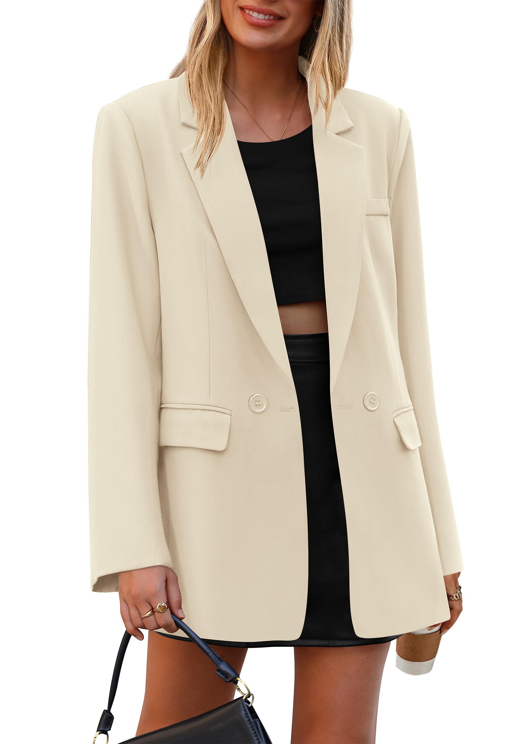 Women's Fall Business Casual Oversized Blazers(Beige,S)