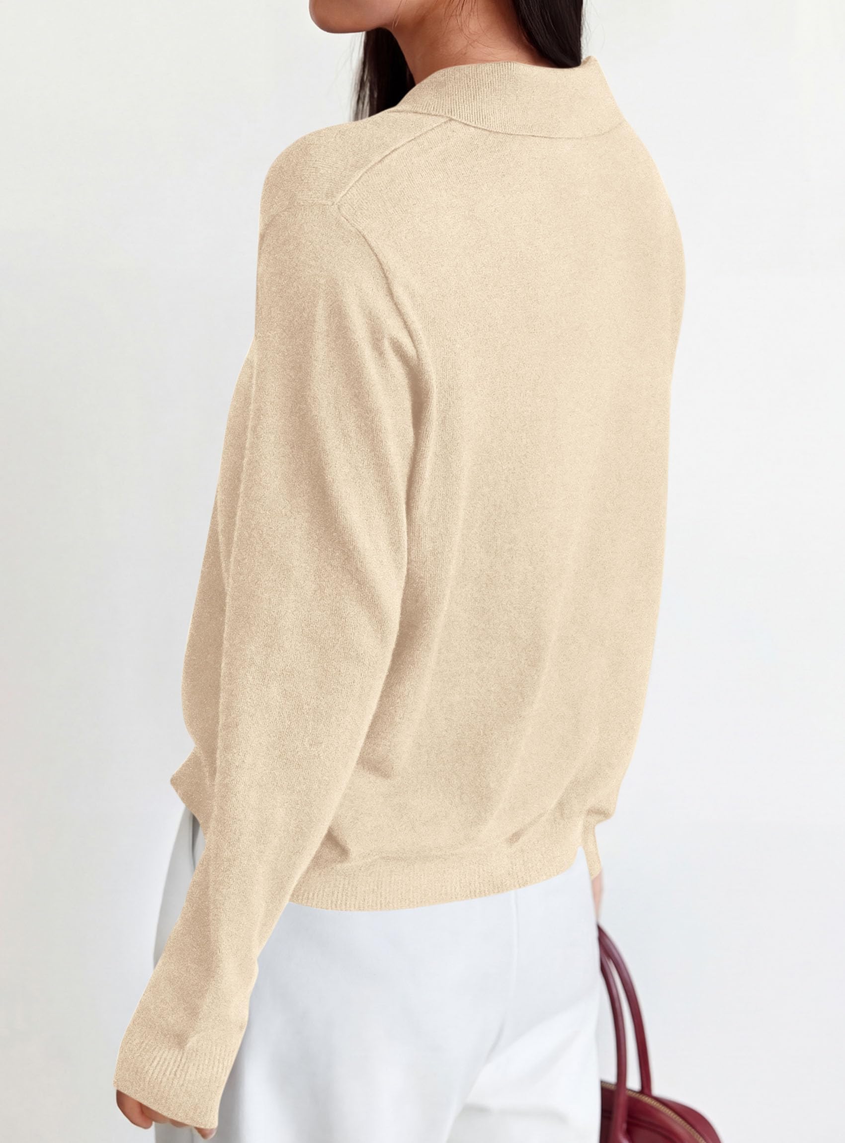 Womens Long Sleeve Collared Polo Sweater,Apricot,S