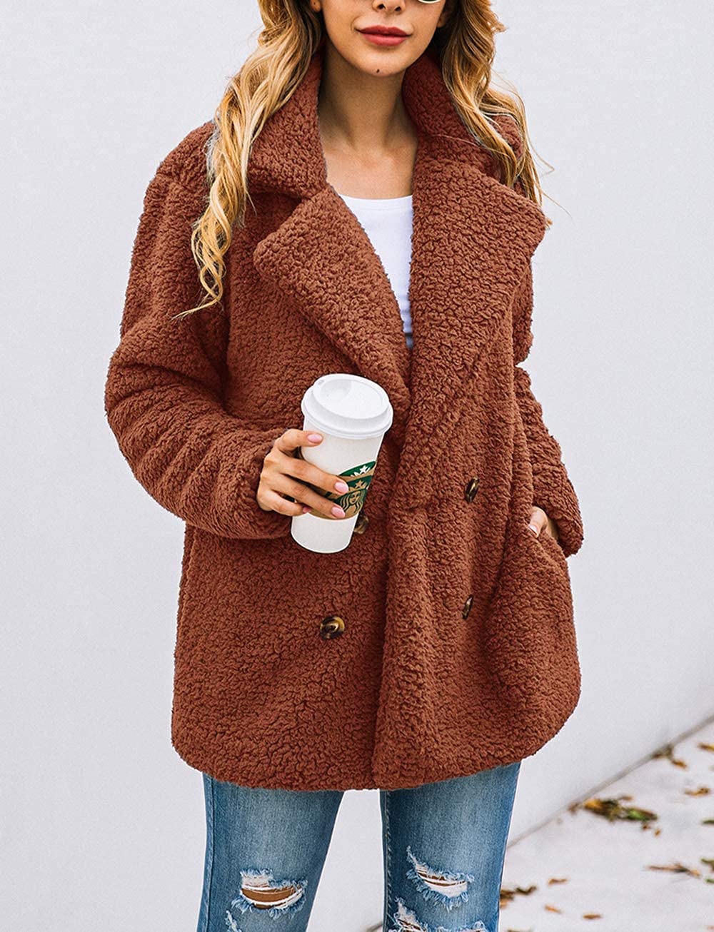 Women's Oversized Sherpa Fleece Coats, Style Two Brown,S