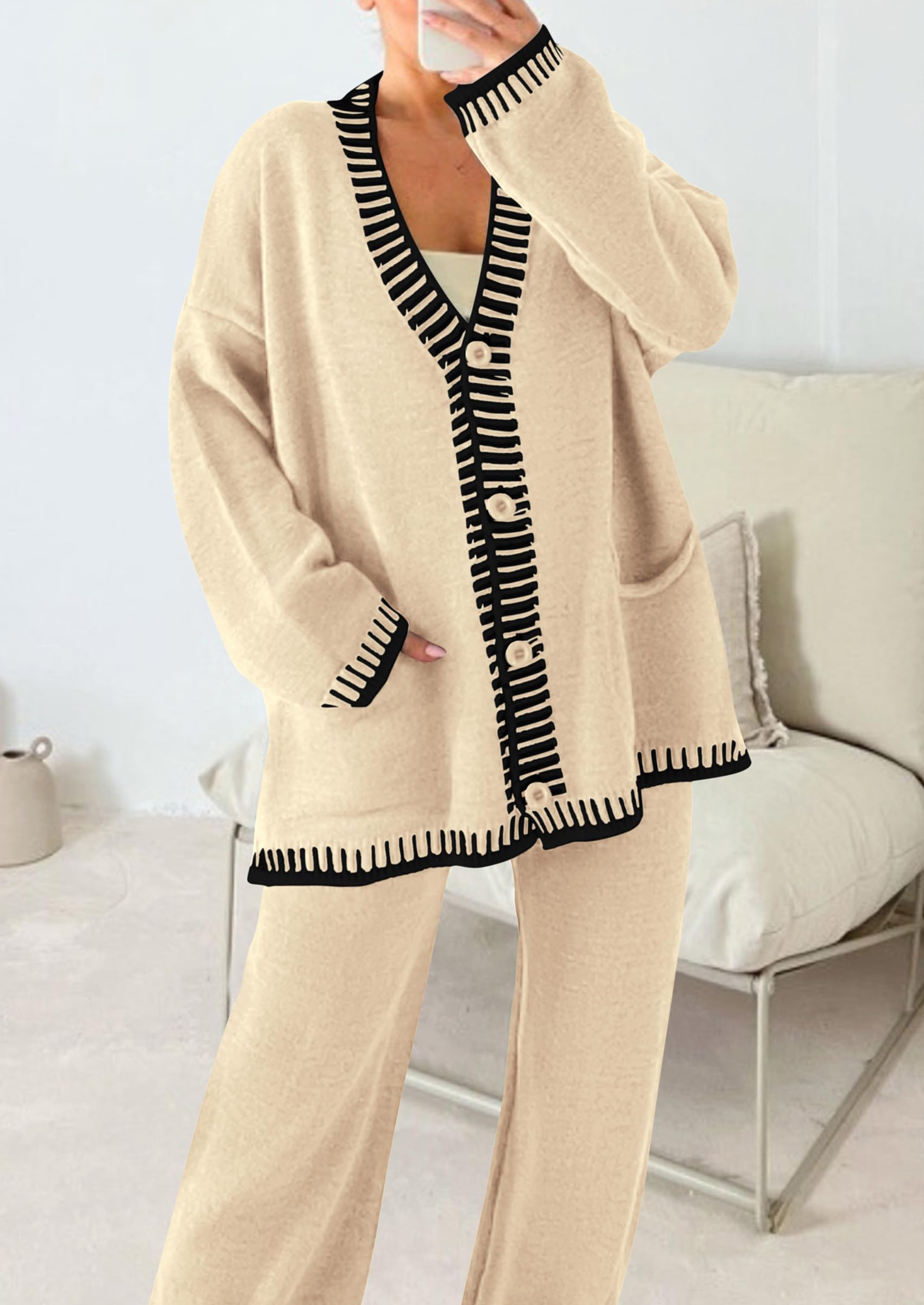 Women's Fall 2 Piece Matching Cozy Knit Sweater Lounge Sets