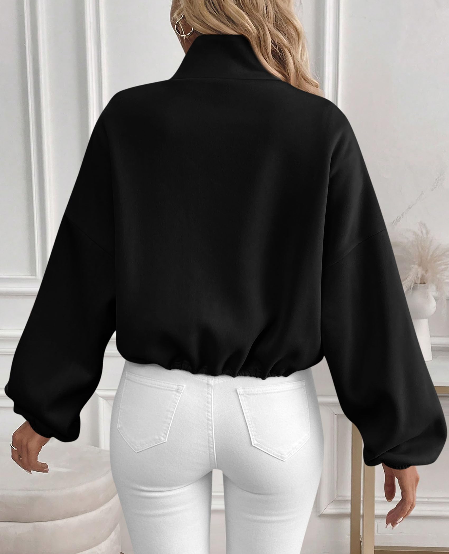 Women's Cropped Jacket Zip Up Fleece Sweatshirt Fall Outfits