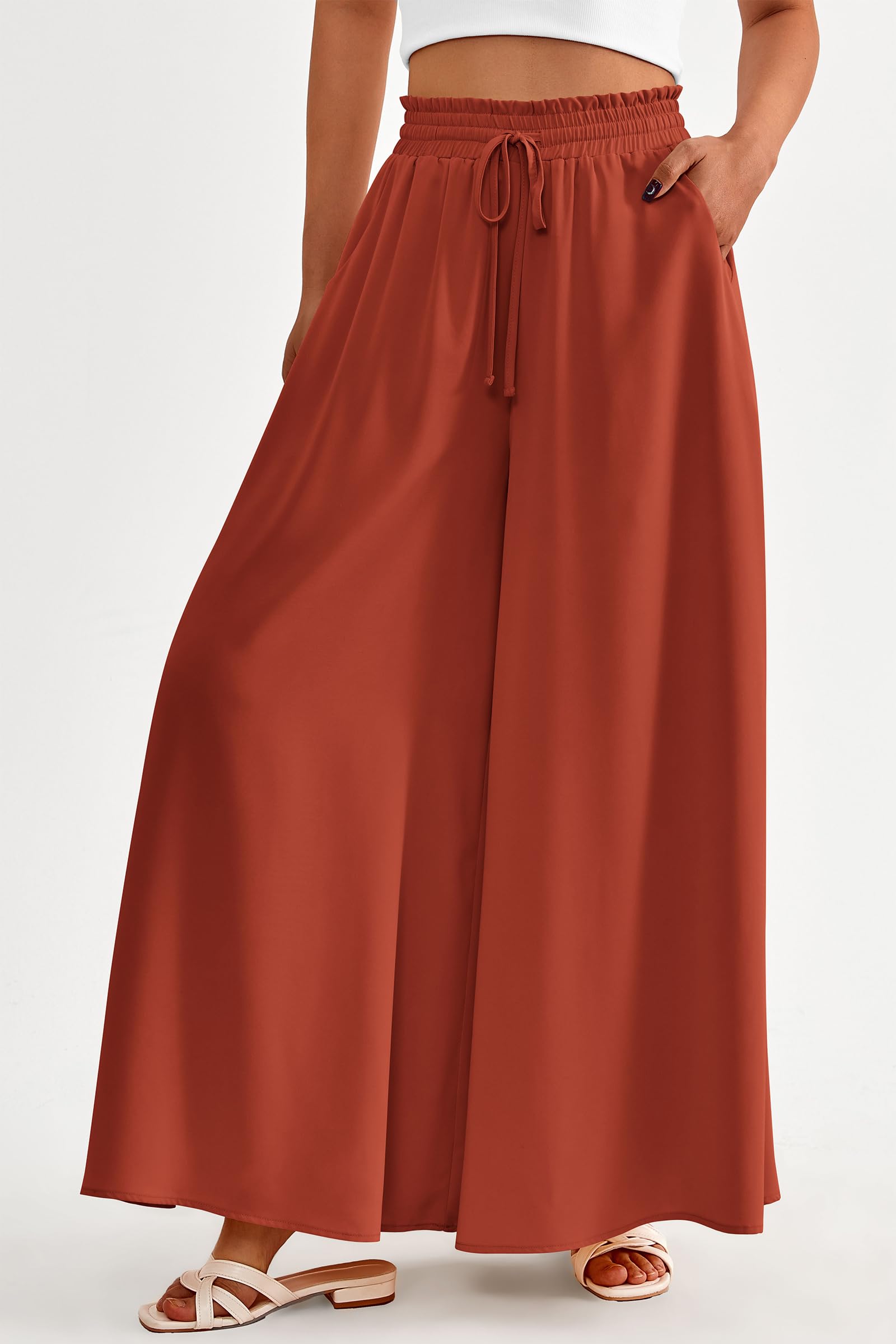 Summer Wide Leg Palazzo Pants for Women Casual,Brick Red,S
