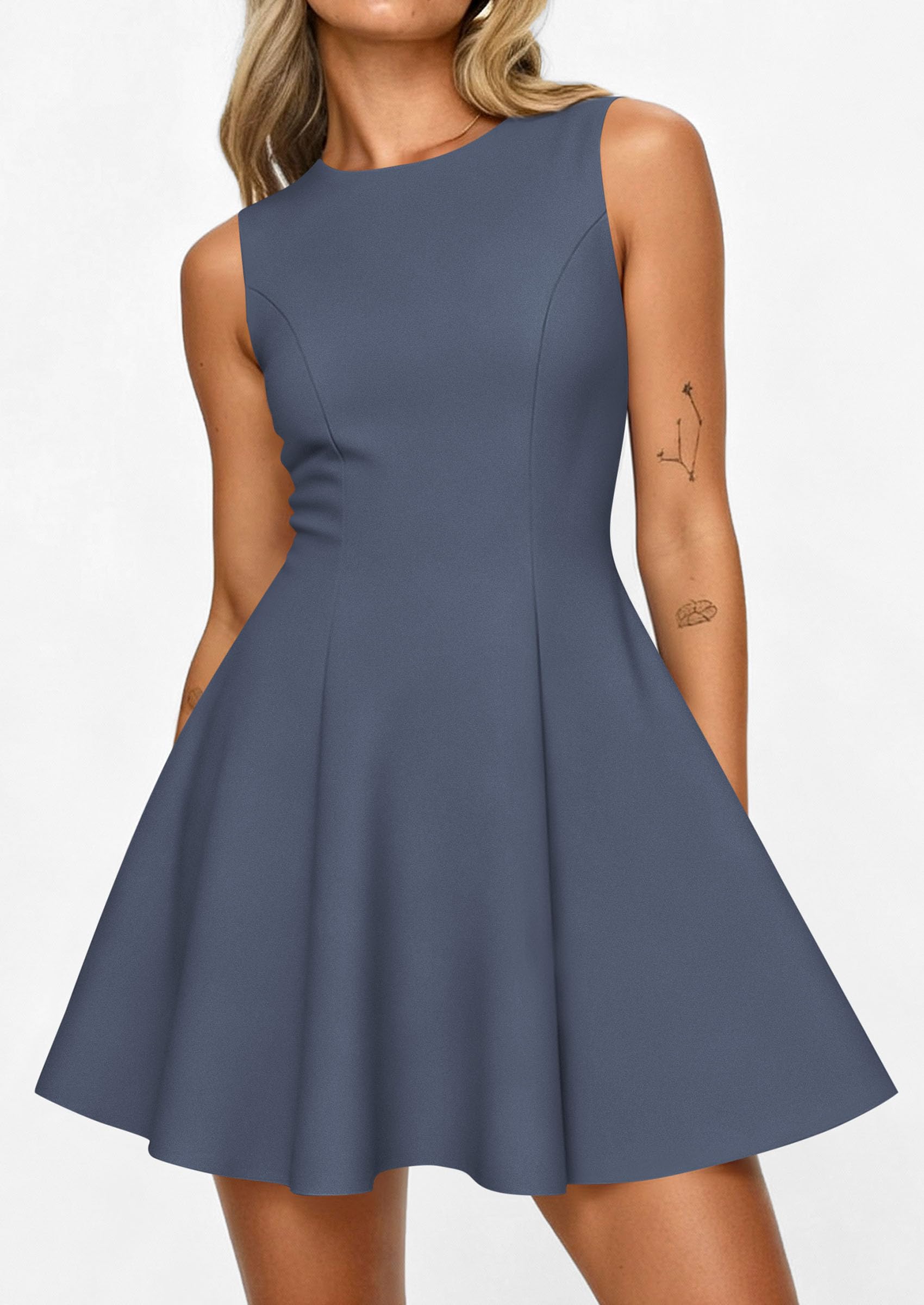 Women's Formal Boat Neck A Line Mini Dress,Dusty Blue,XS