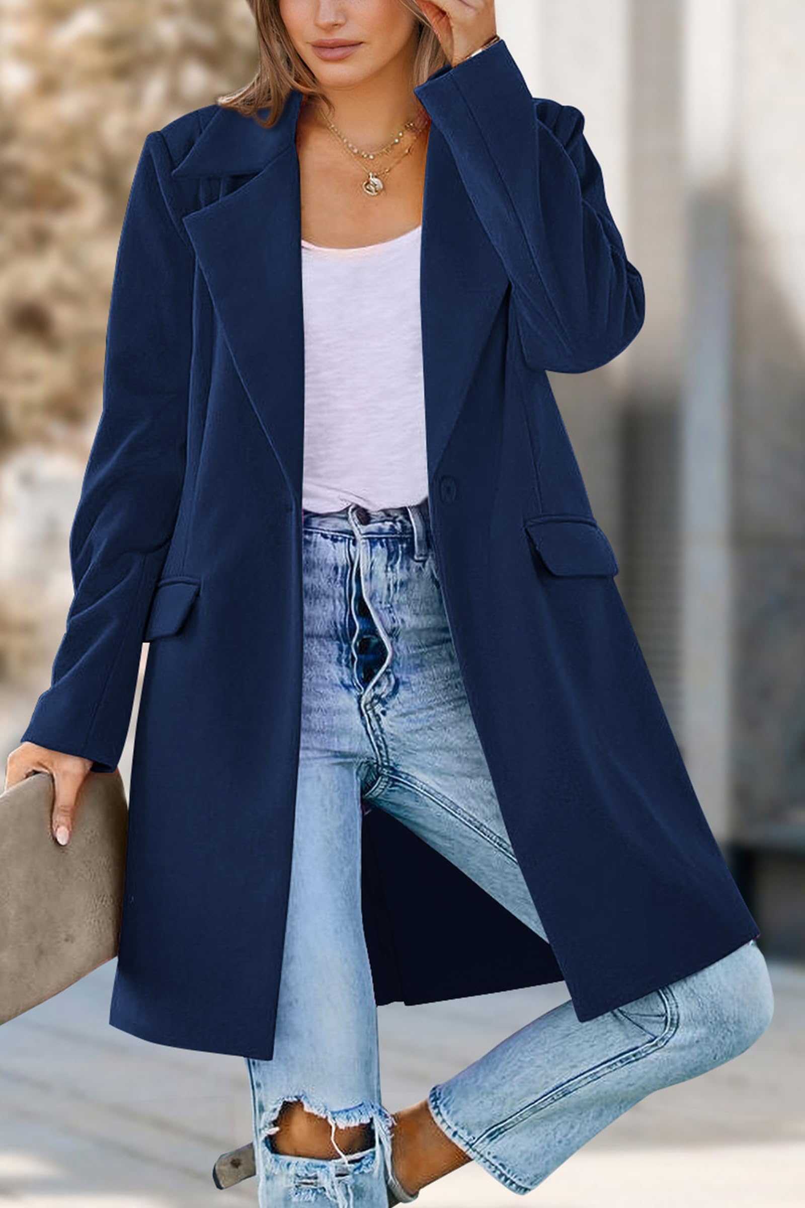 Women's Business Casual Long Blazer Jackets(Navy,S)