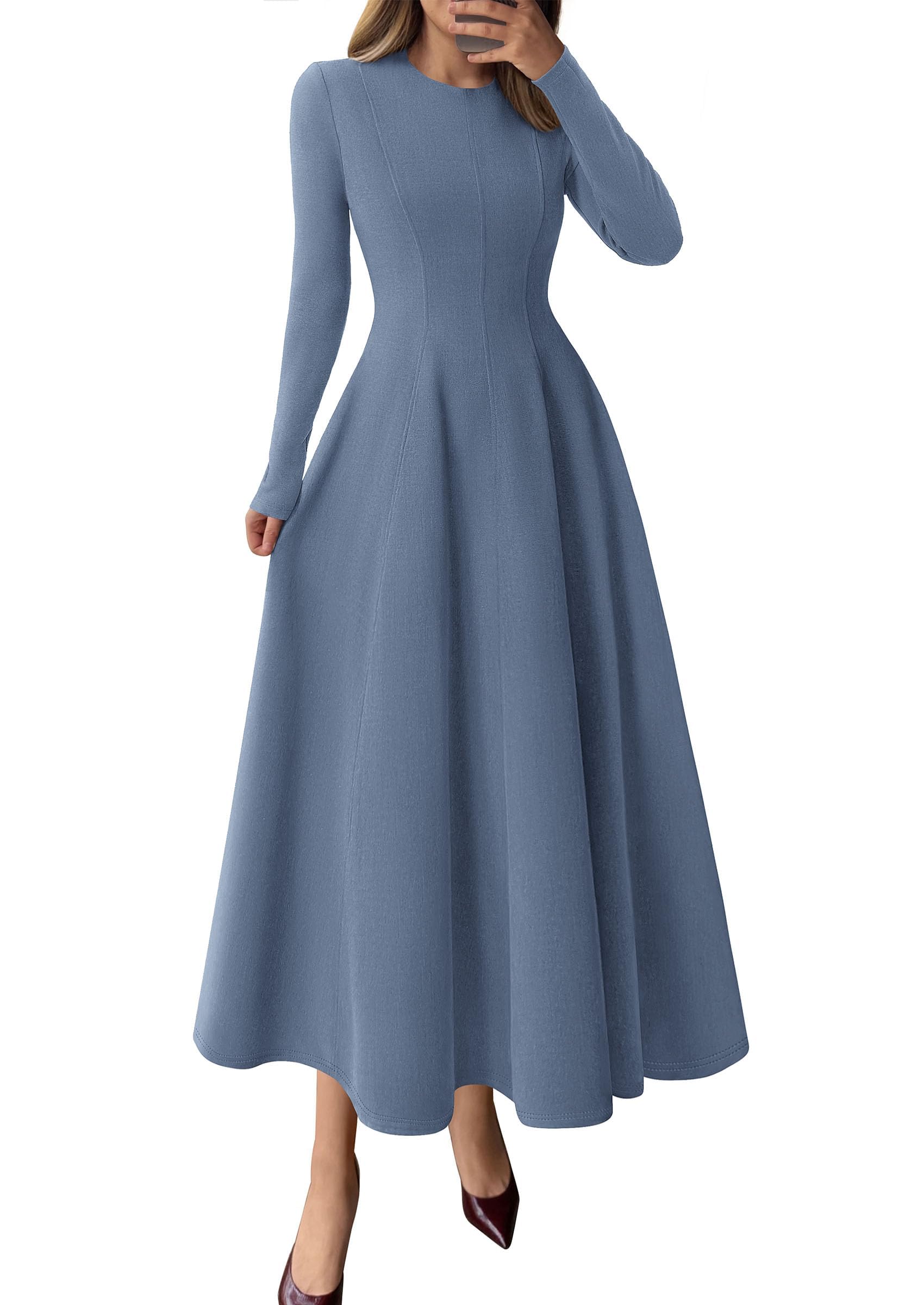 Women's Fall Long Sleeve A Line Midi Elegant Cocktail Dress
