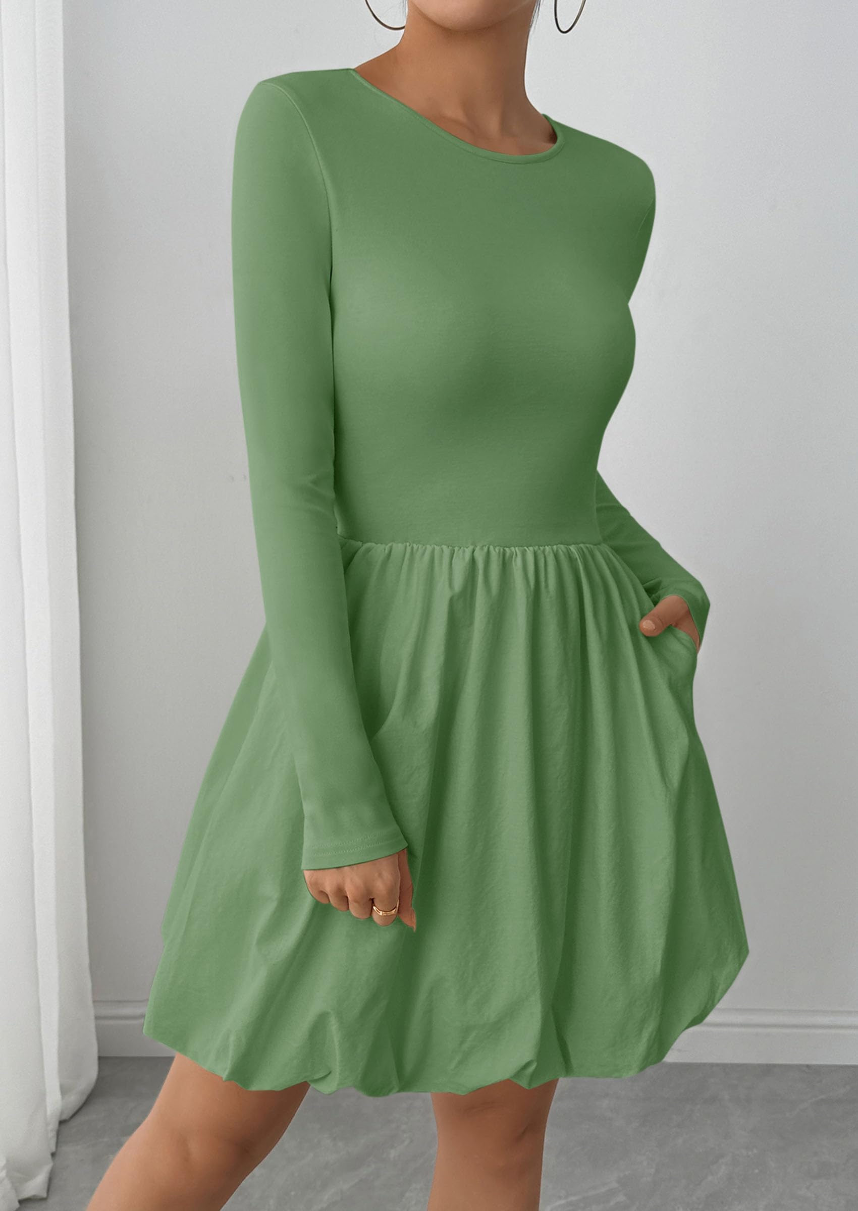 Fall Dresses for Women 2026 Bubble Mini Dress,Light Green,S