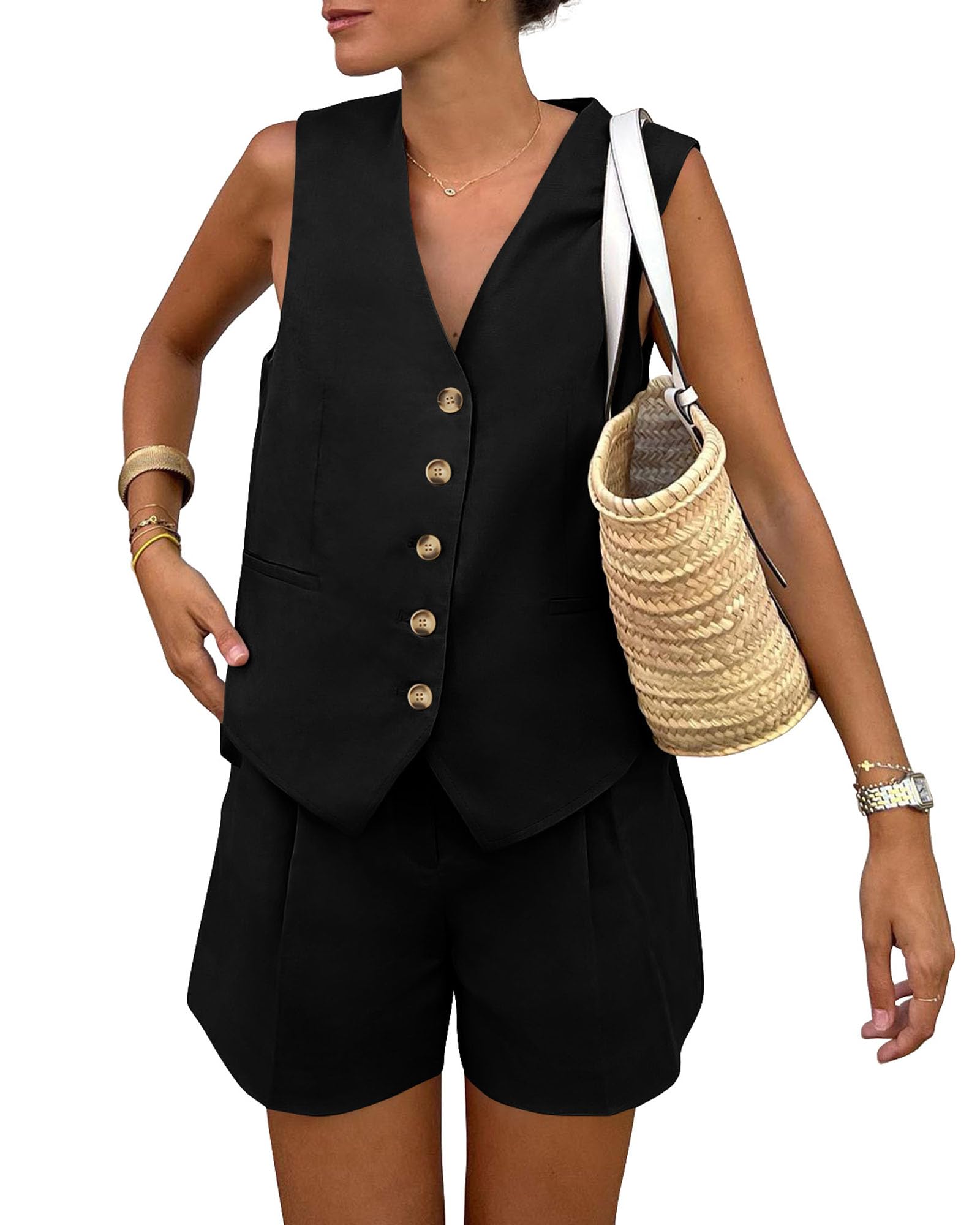 Women's Summer Two Piece Outfits Sets (Black,X-Small)