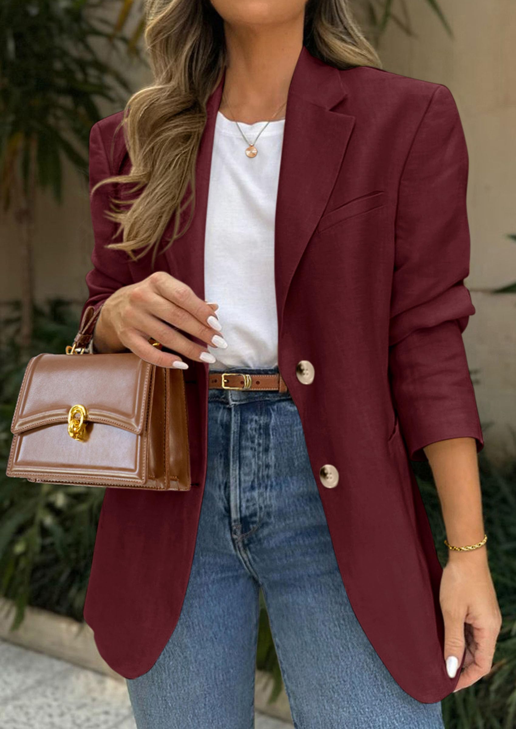 2026 Blazers for Women Business Casual,Wine Red,XS