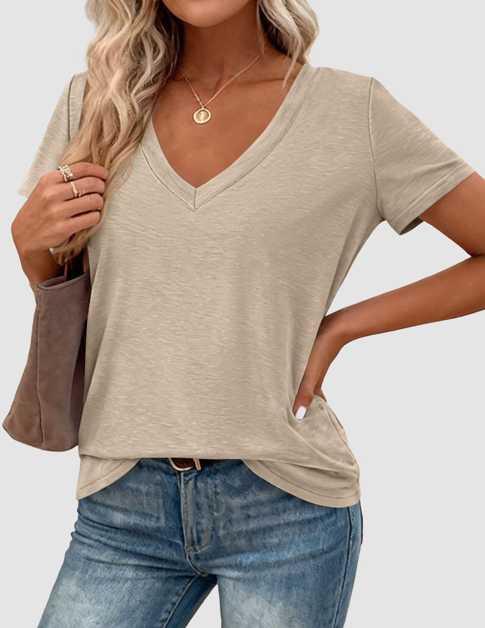 Womens Tops Short Sleeve Oversized Tshirts, Apricot,S