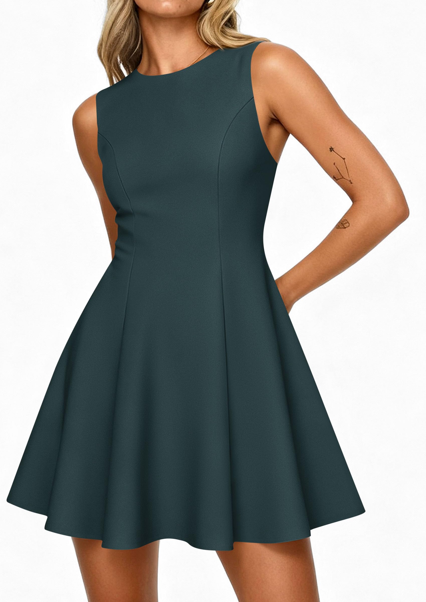 Women's Formal Boat Neck A Line Mini Dress,Dark Cyan,XS