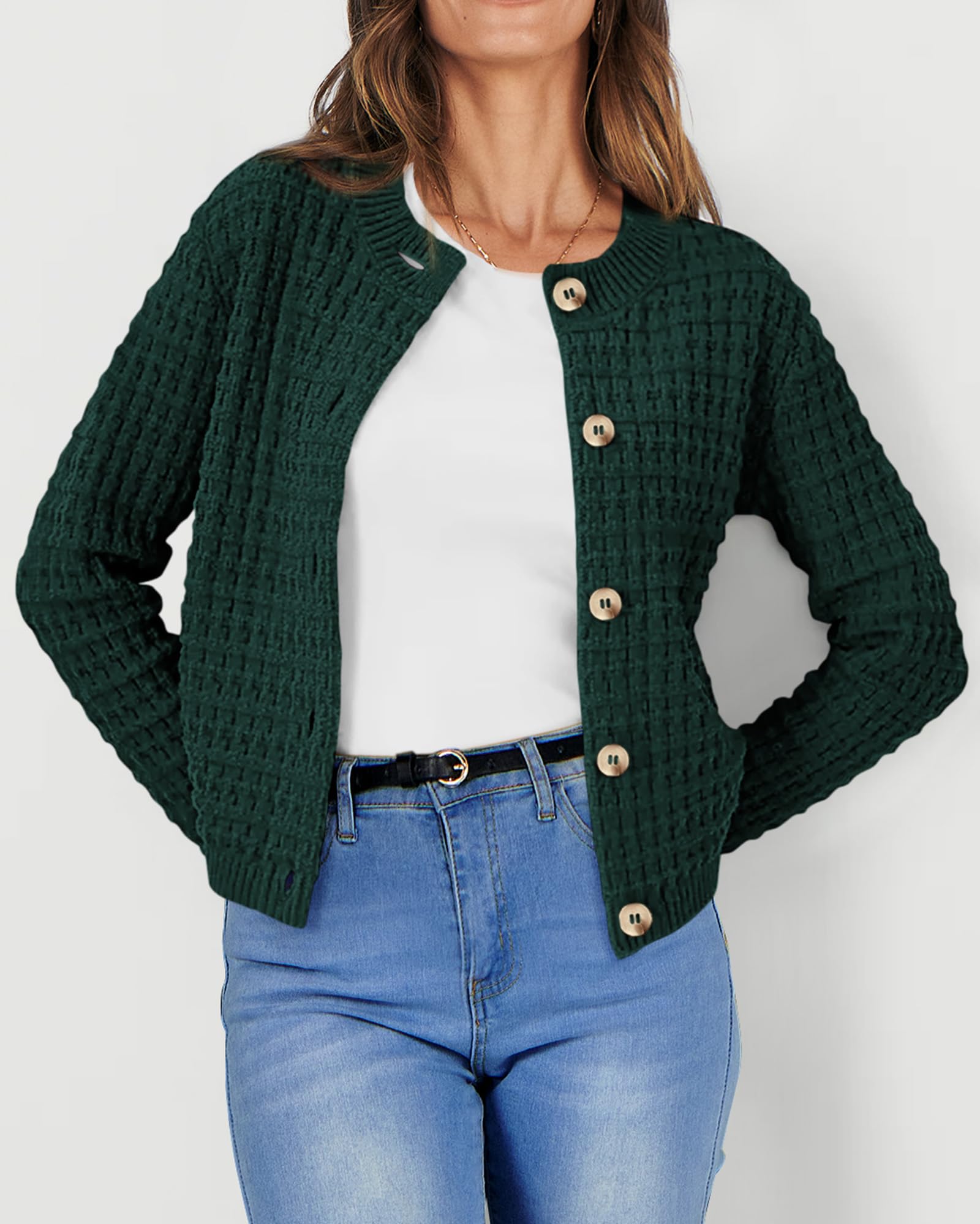 Women's Fall Lightweight Cardigan Sweaters Dark Green