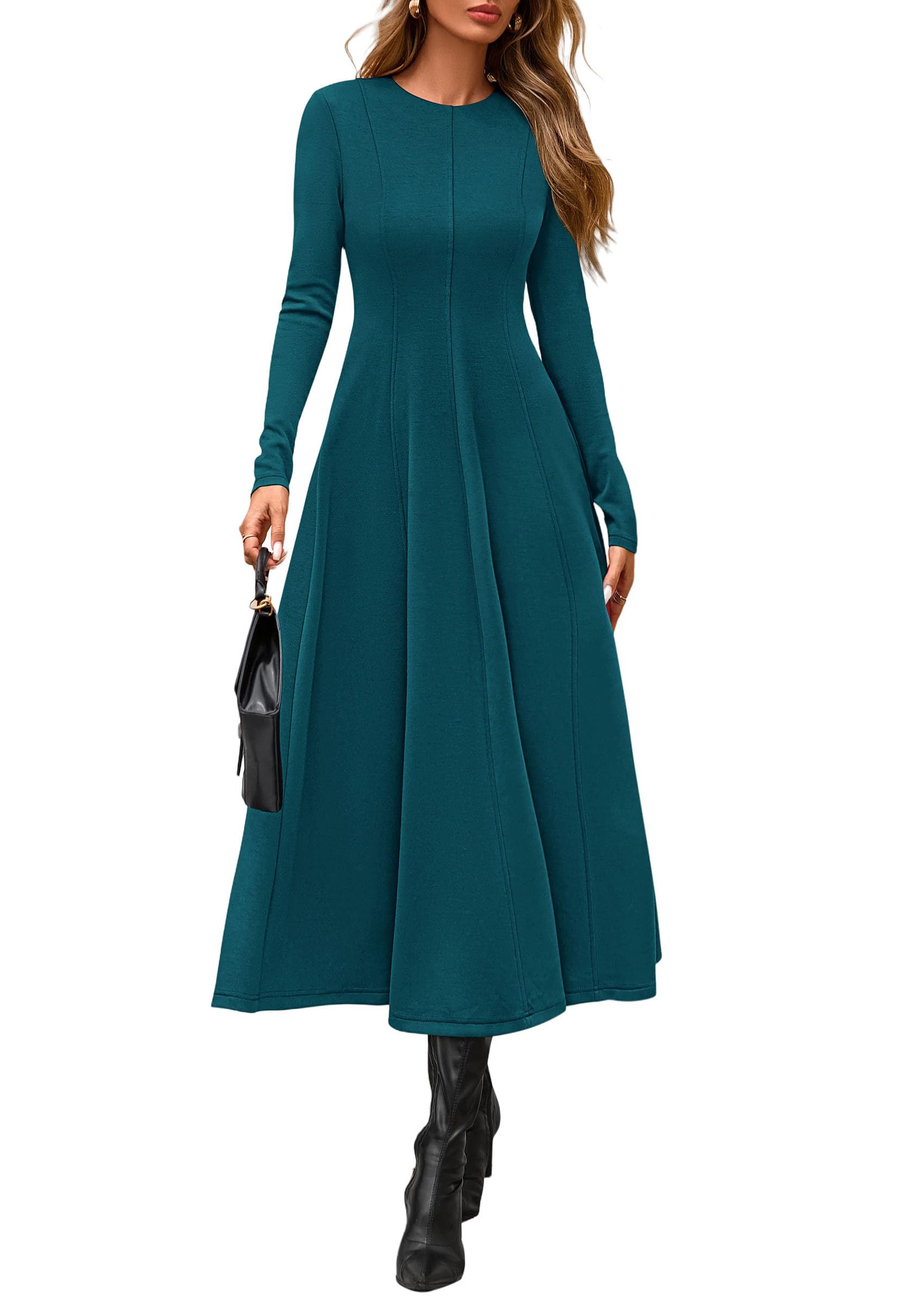 Women's Fall Long Sleeve A Line Midi Elegant Cocktail Dress