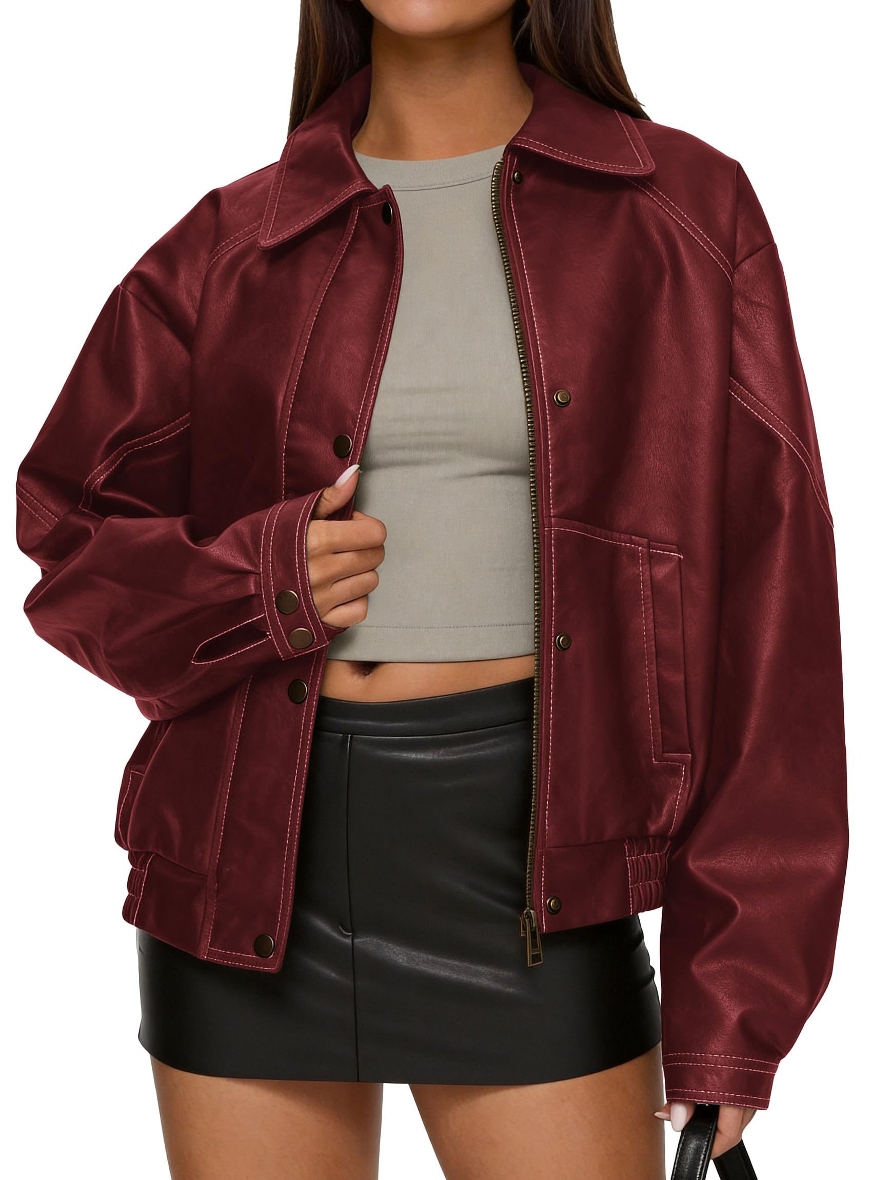 Womens Oversized Faux Leather Jacket Fall Winter Outfits