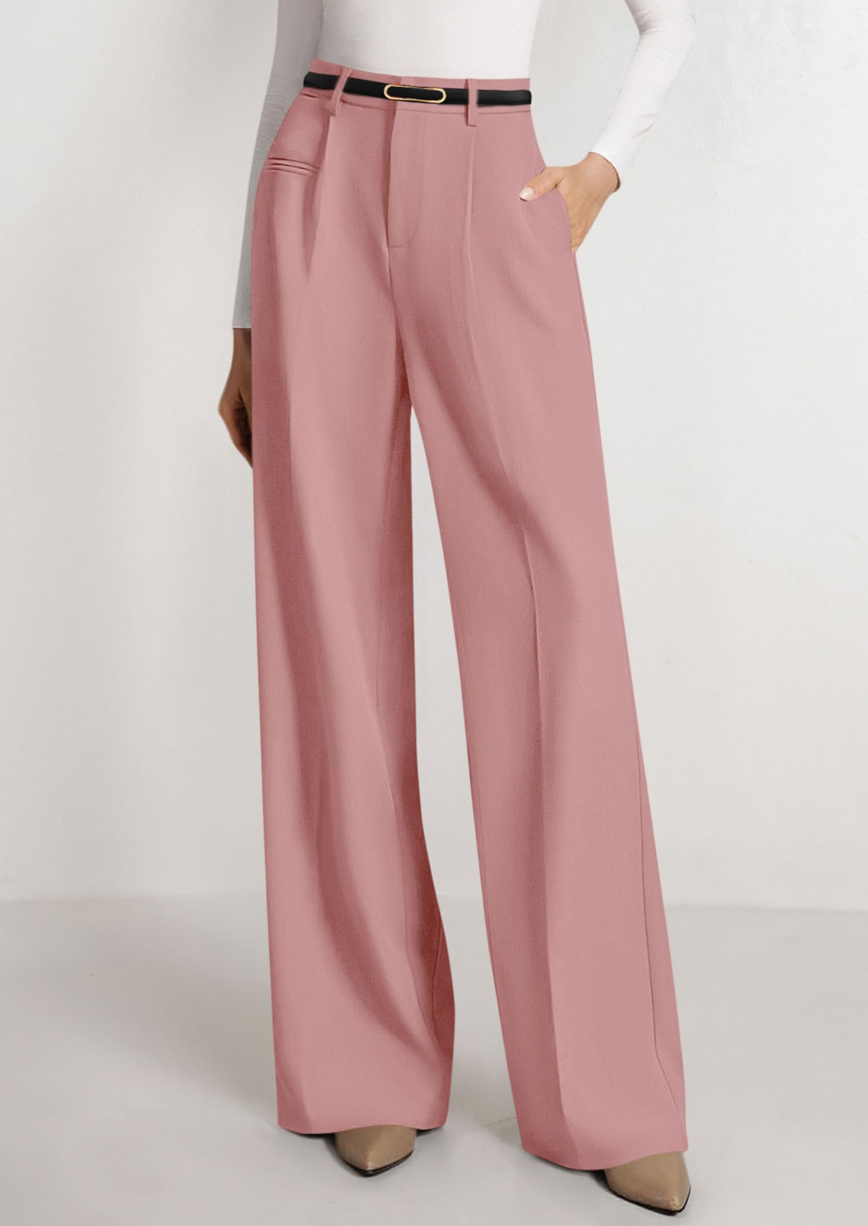 Women's Tailored Wide Leg Work Dress Pants,Pink,S