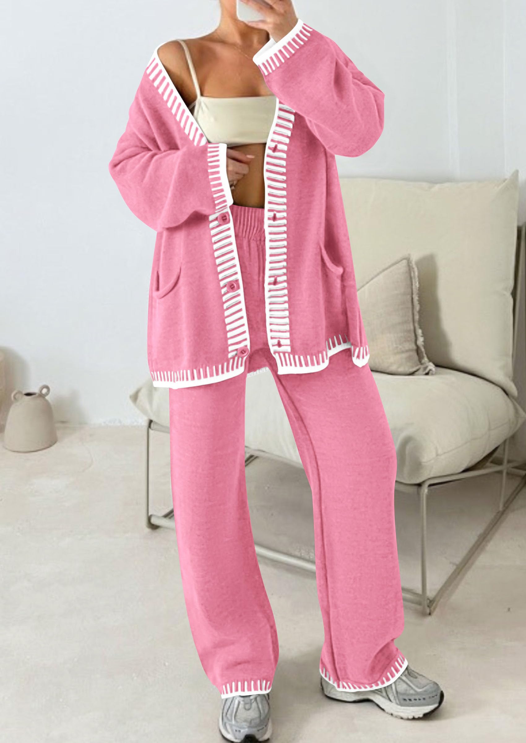 Women's Fall 2 Piece Matching Cozy Knit Sweater Lounge Sets