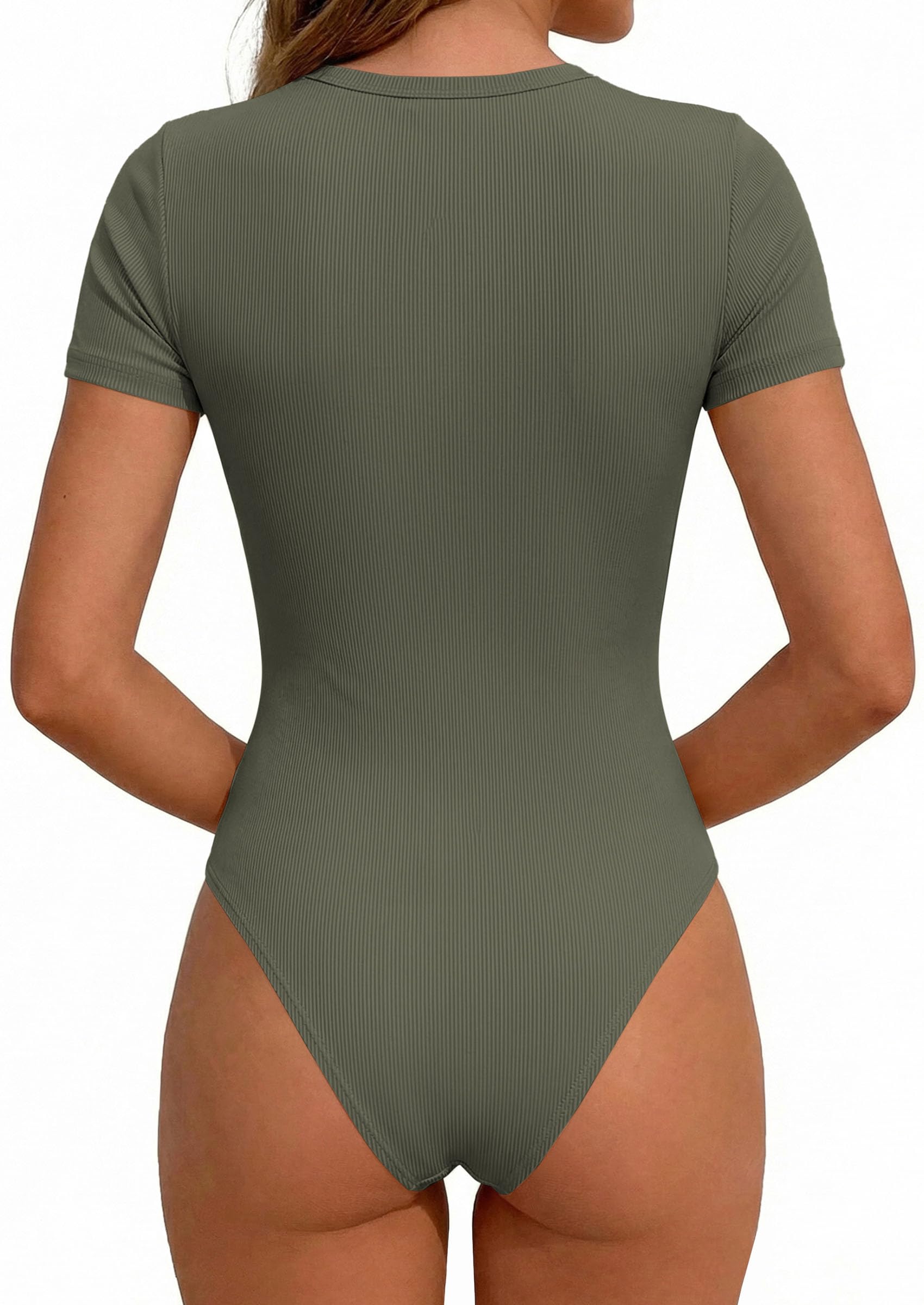Body Suits for Womens Short Sleeve Summer Tops, Army Green,XS