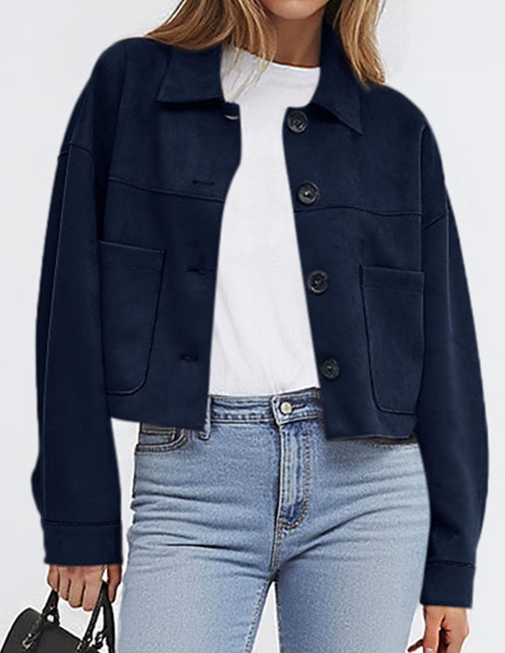 Women's Faux Suede Shacket Jackets Lightweight Cropped Coats