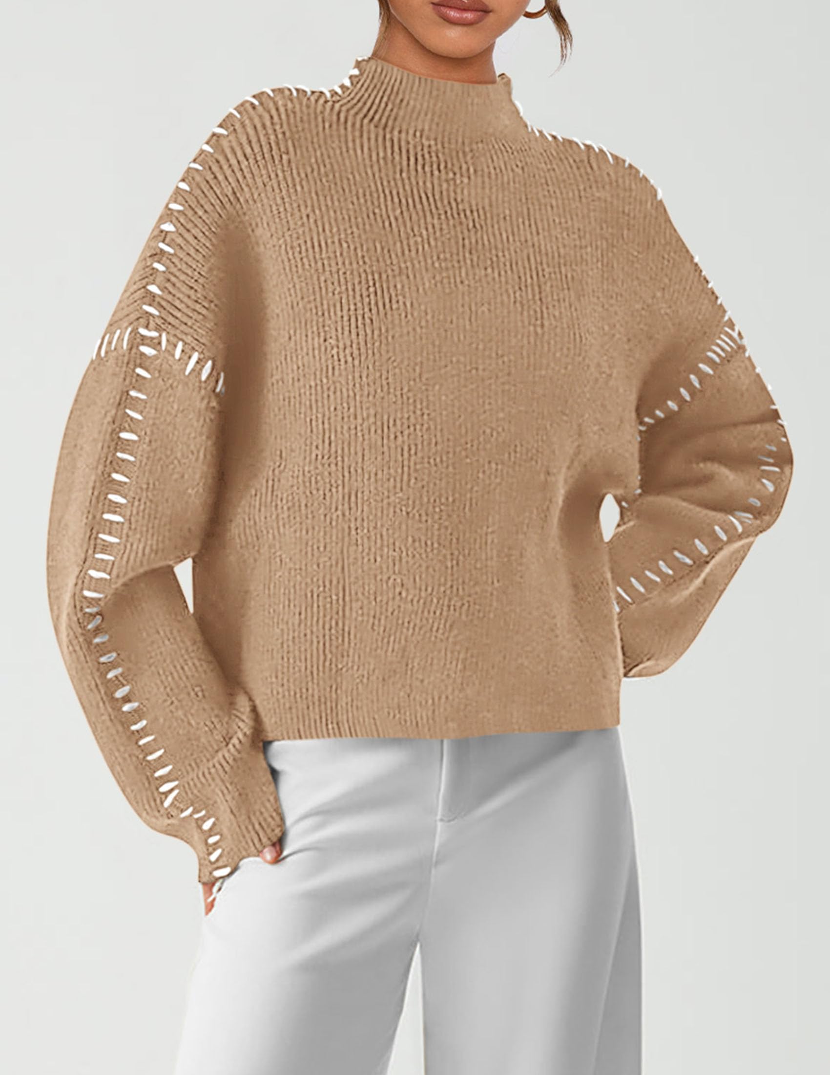 Womens Chunky Knit Oversized Pullover Sweaters,Light Khaki,S