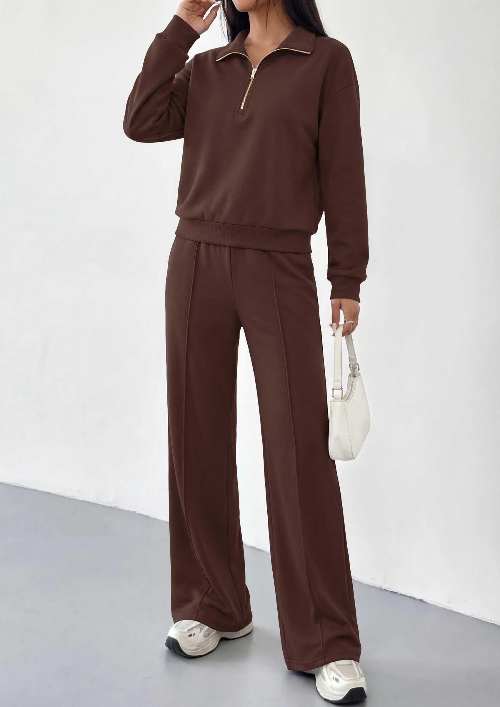 Women's Lounge Sets 2 Piece Outfits Sweatsuits,Brown,S