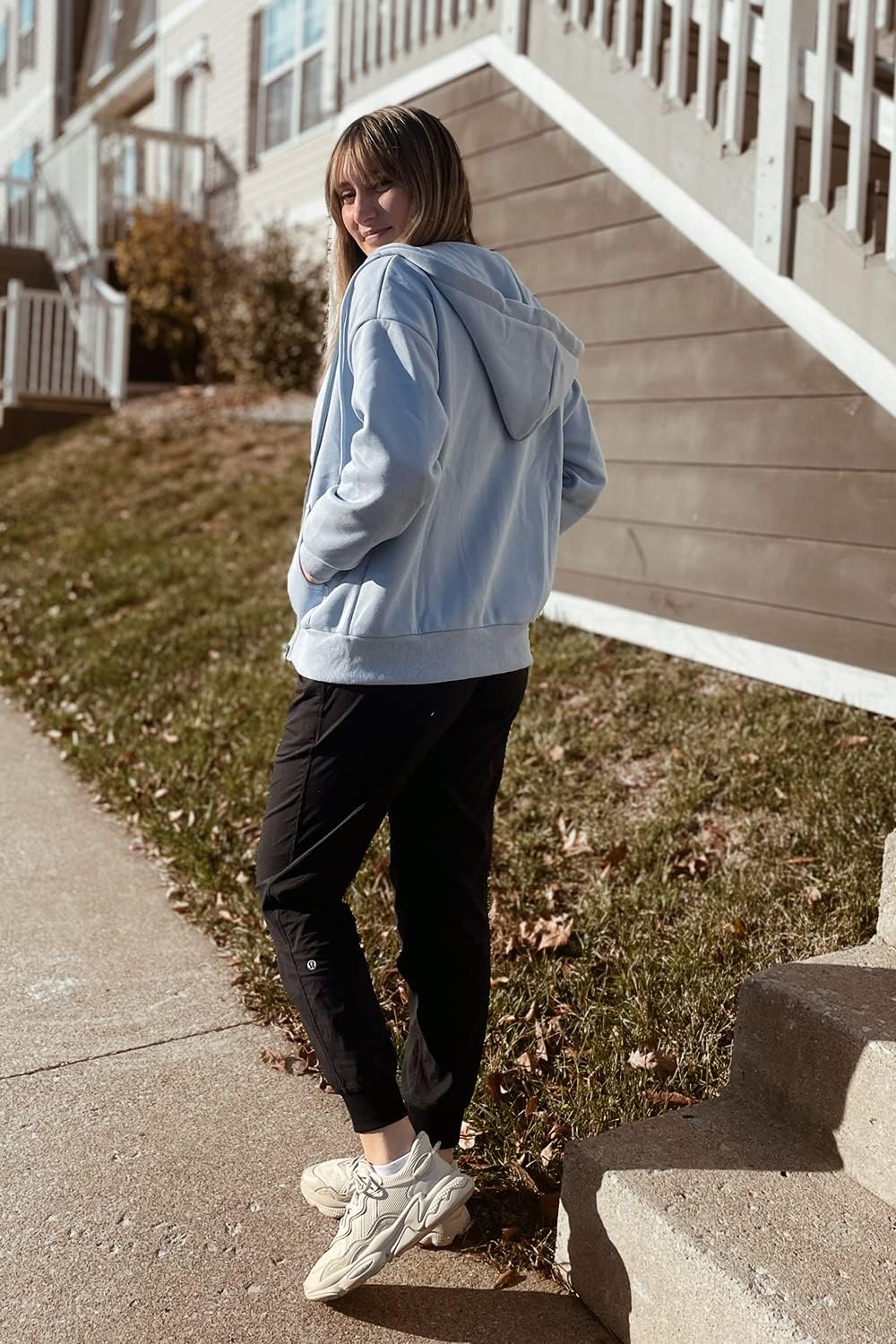 Women's Fall Zip Up Hoodies Sweatshirts Light Blue