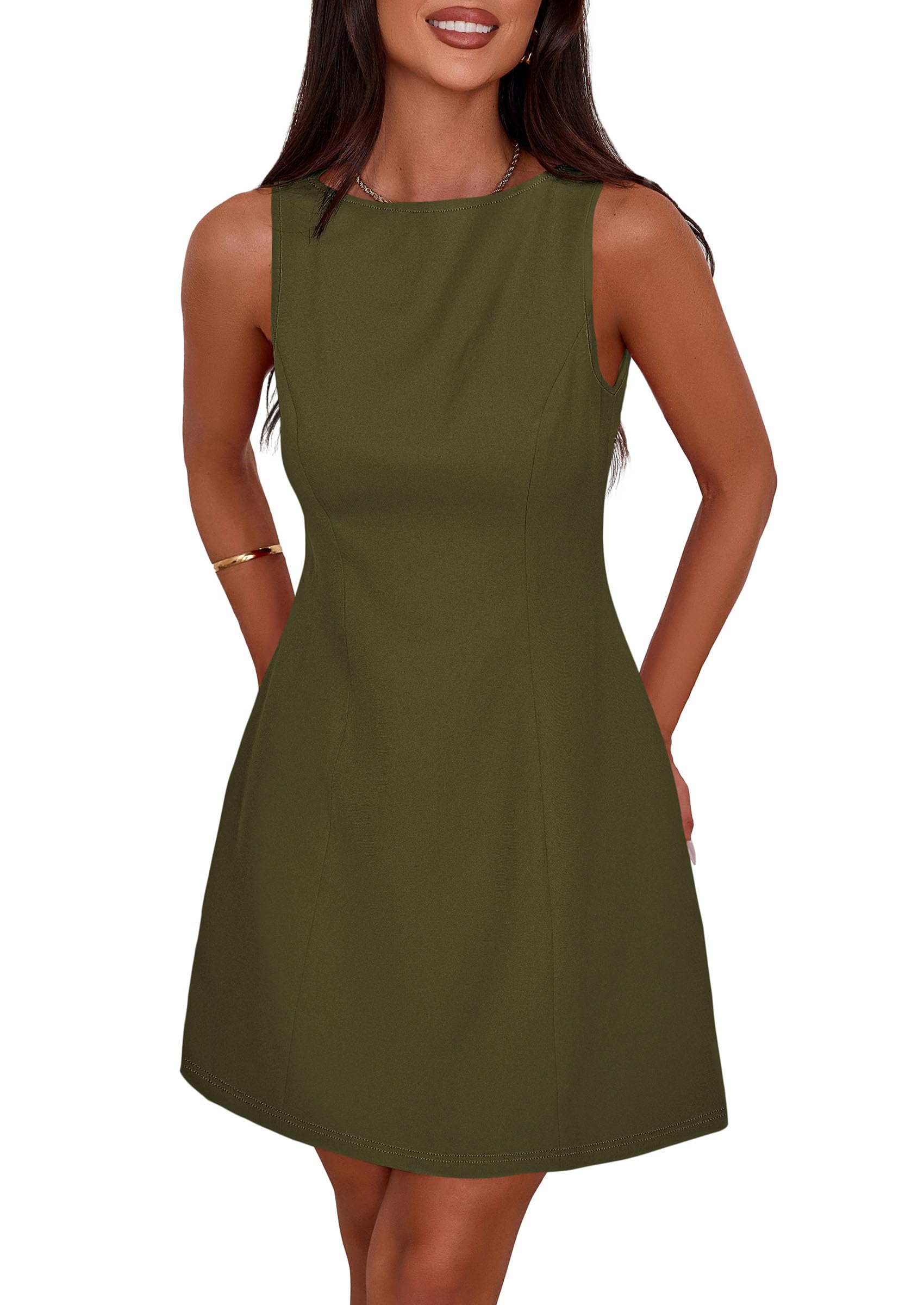 Women's Formal Short Dresses A Line Mini Dress,Army Green,XS