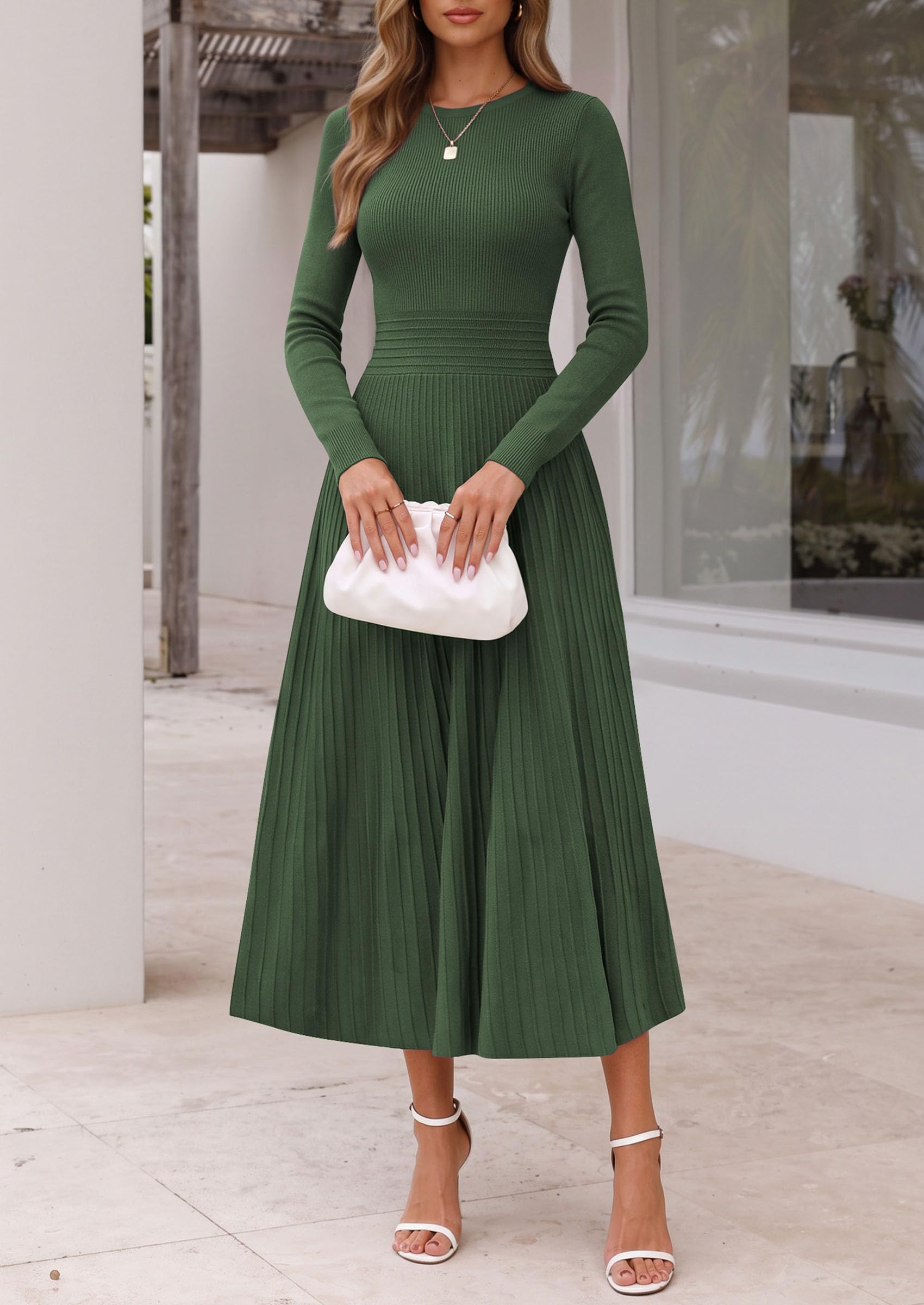 Women's Long Sleeve Knit Maxi Sweater Dress,Army Green,S