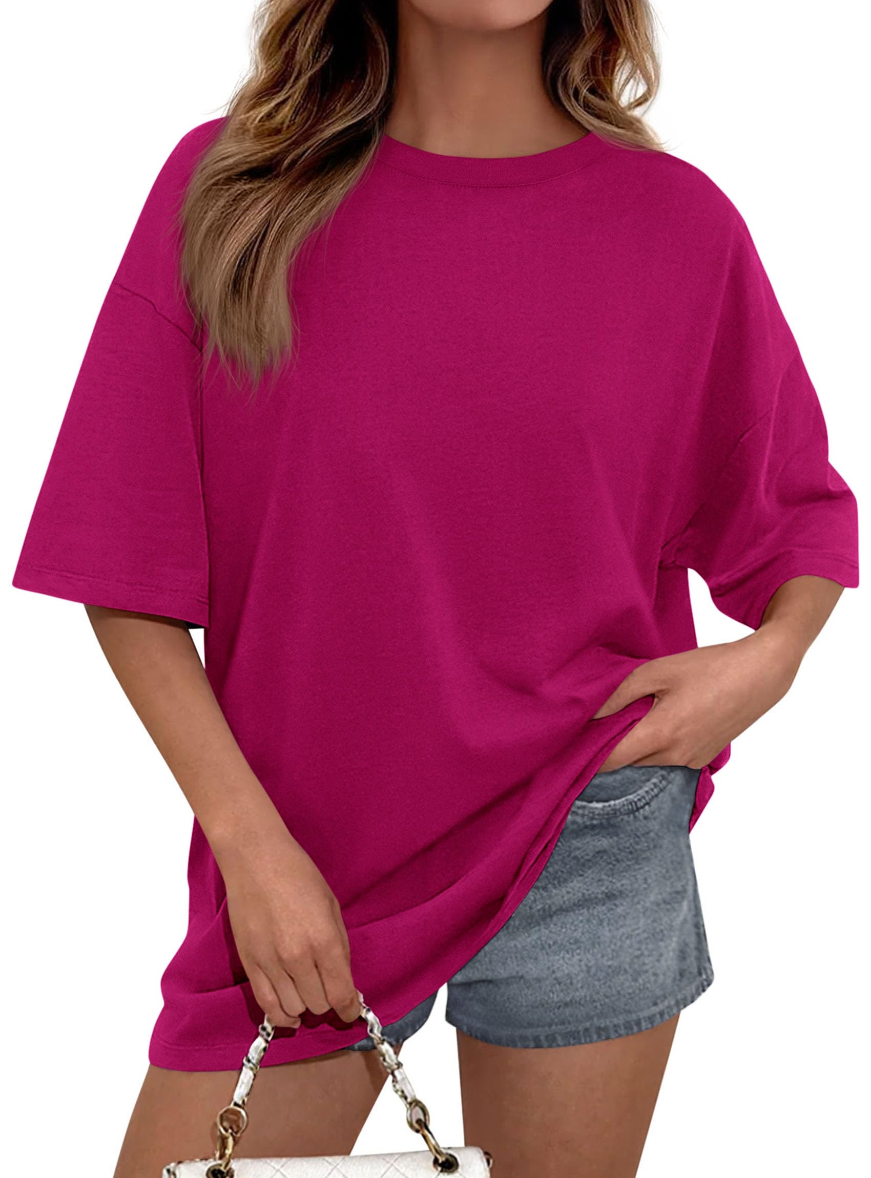 Women's Oversized Tshirts Going Out Tops (Rose Red,S)