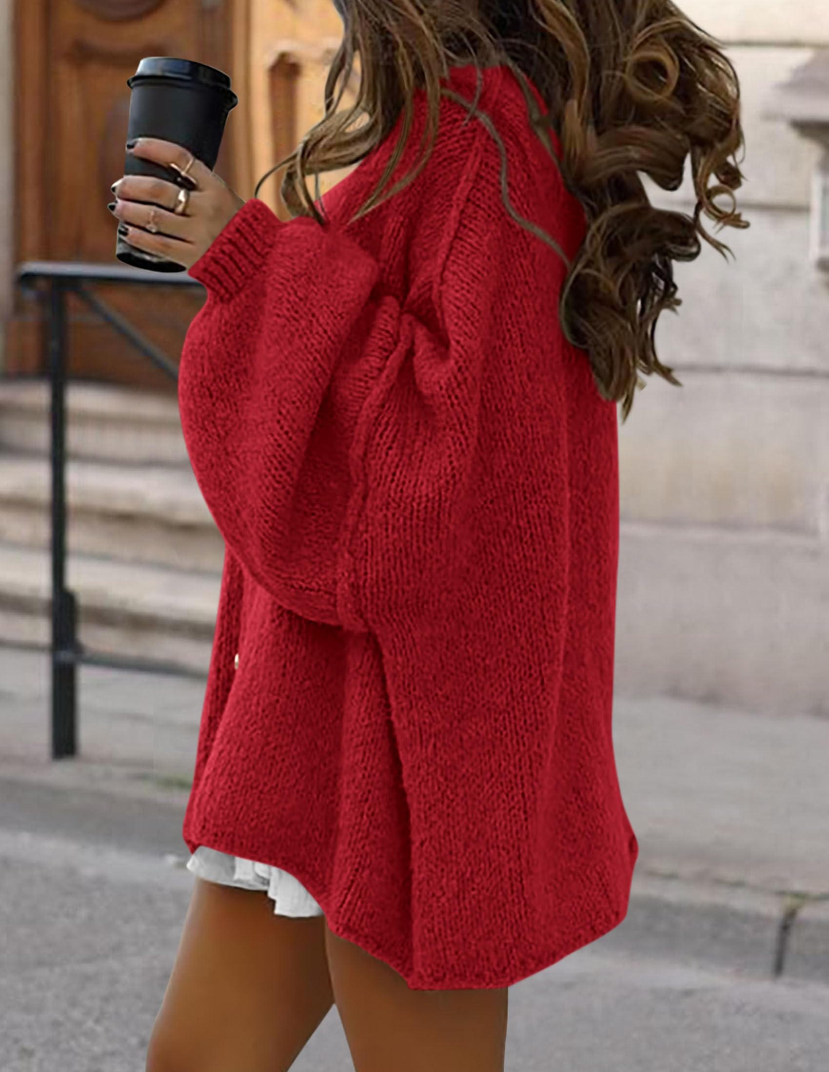 Women's Oversized Chunky Cardigan Sweaters(Jujube Red,Small)