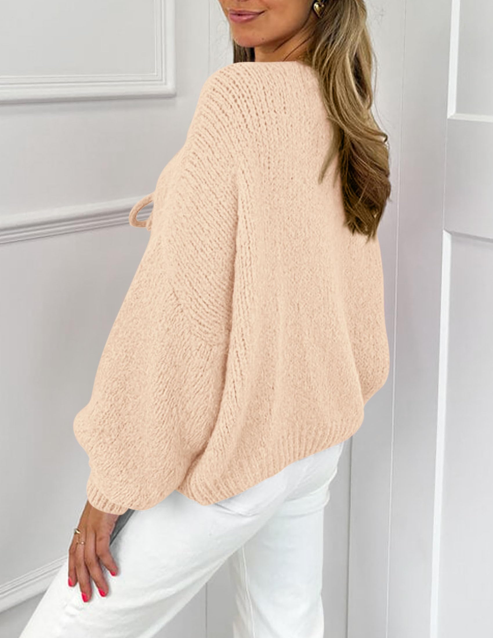Women's Tie Front Bow Cardigan Sweaters(Apricot,Small)