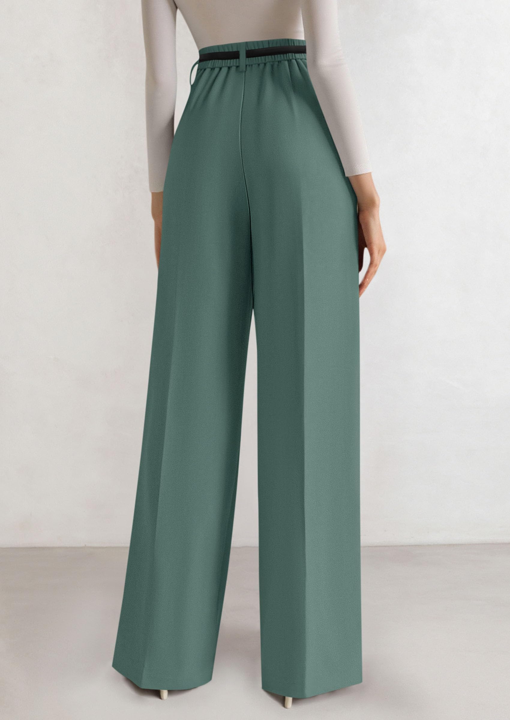 Women's Tailored Wide Leg Work Dress Pants,Grey Green,XS
