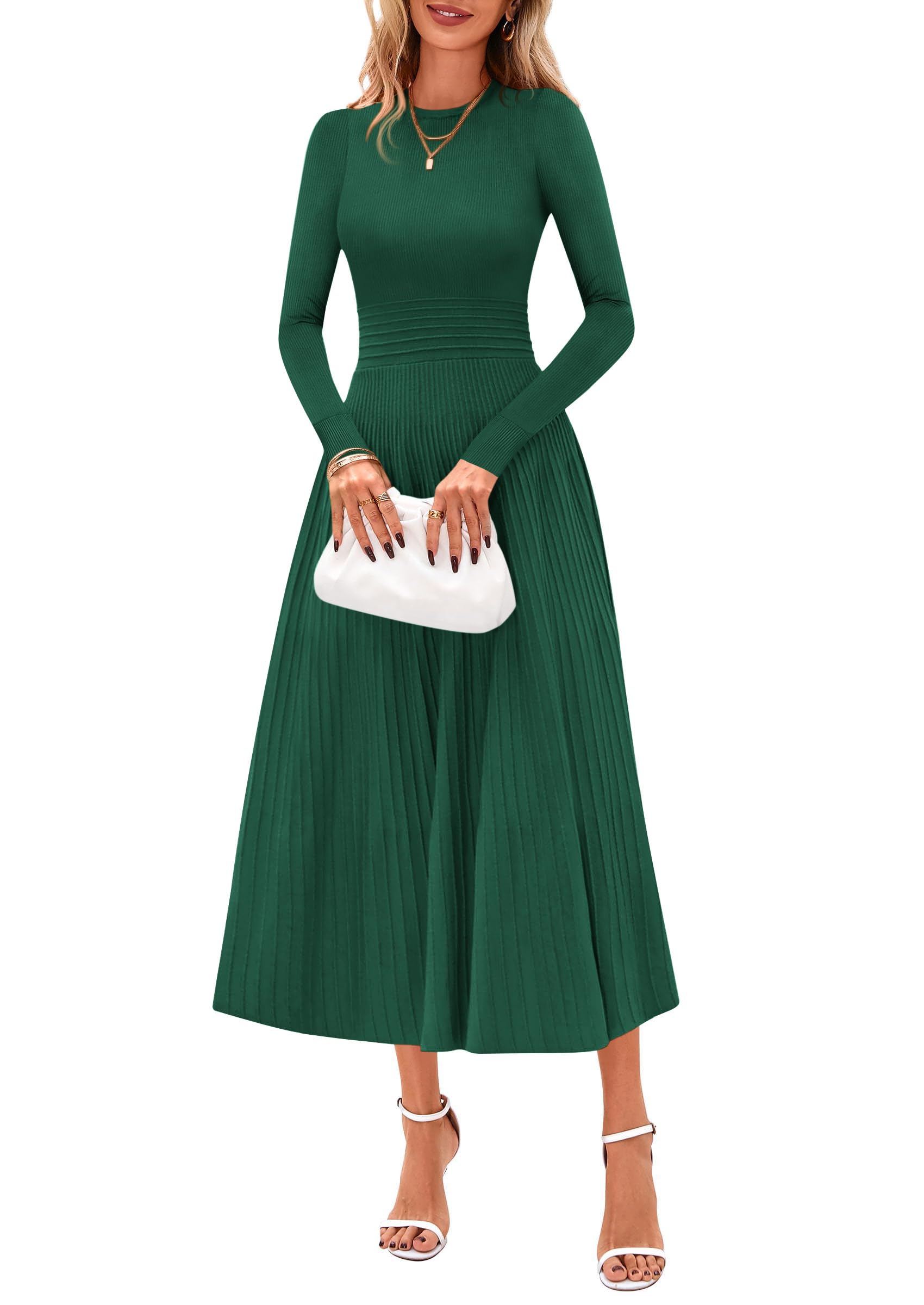 Women's Long Sleeve Knit Maxi Sweater Dress,Dark Green,S