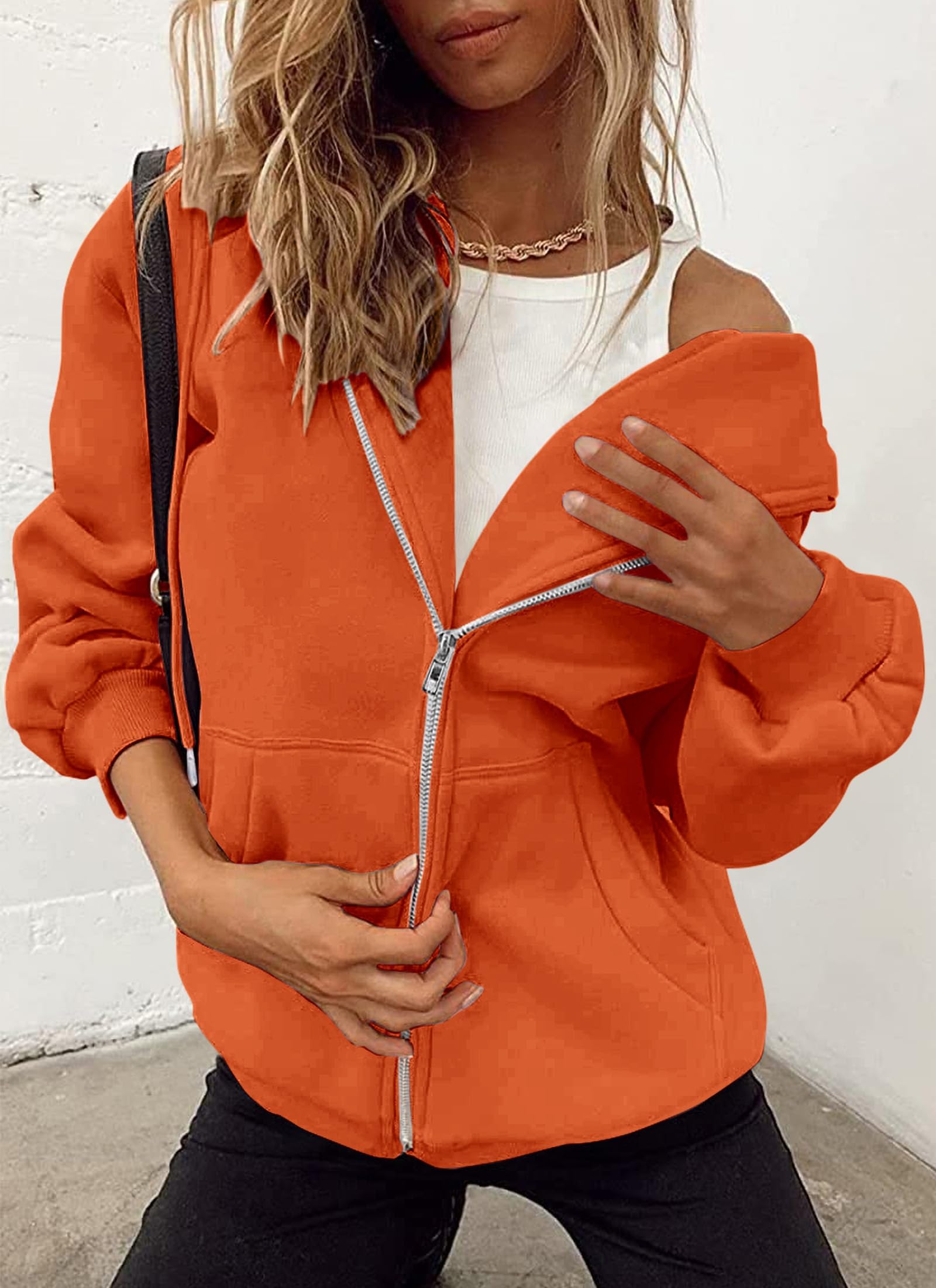 Women's Fall Zip Up Hoodies Sweatshirts Orange