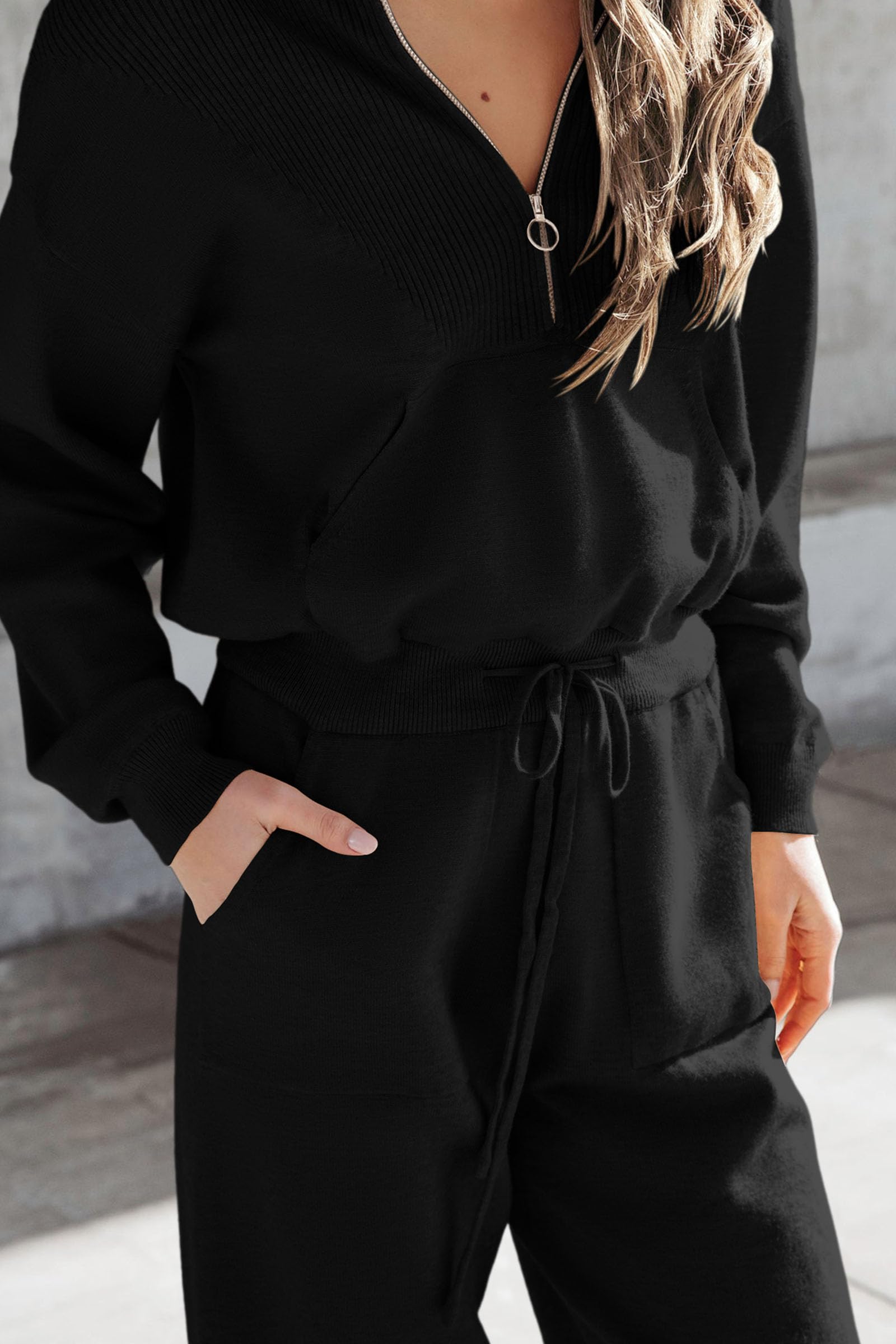 Women's 2 Piece Sweatsuits Set Fall Outfits(Black,S)