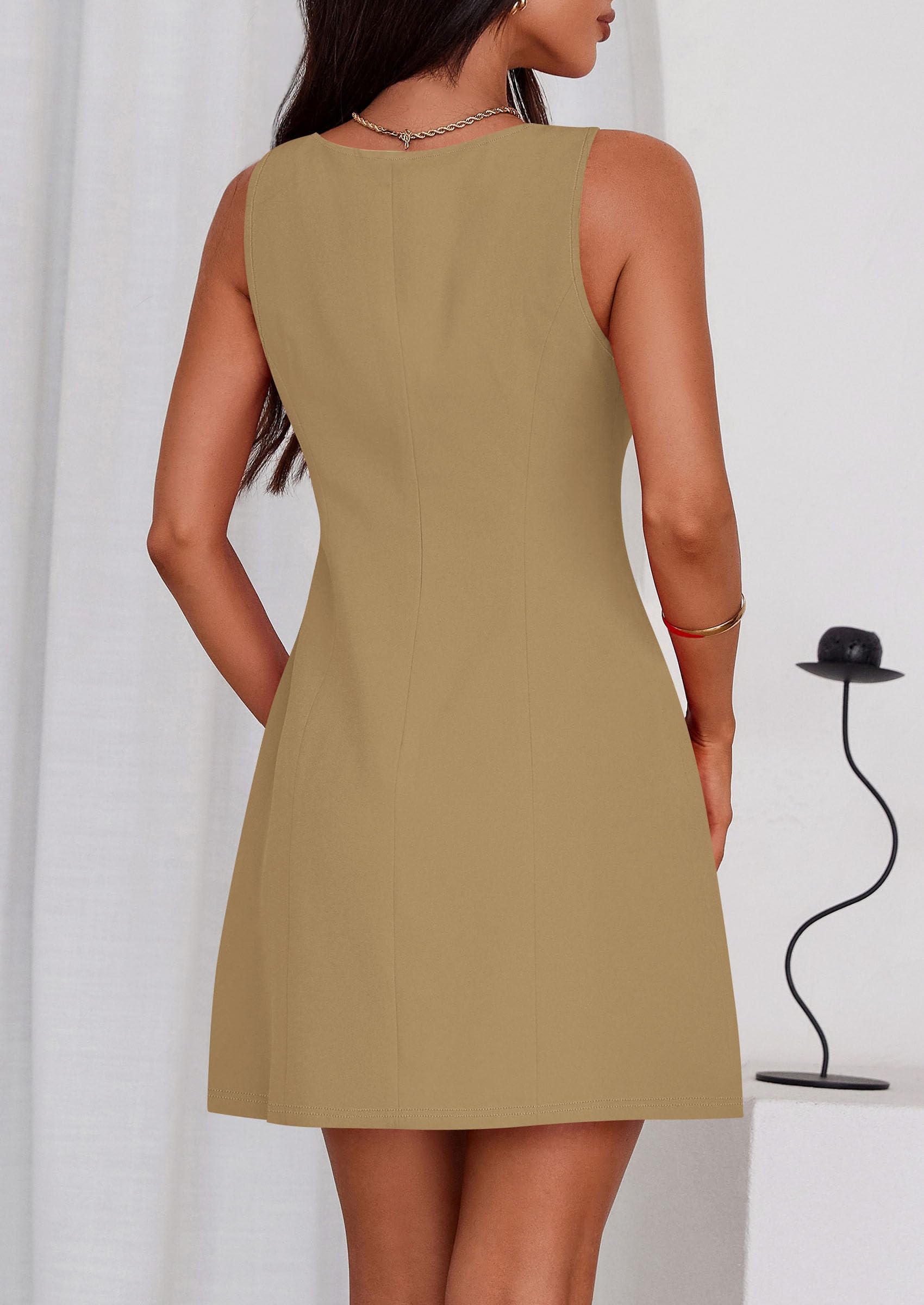 Women's Formal Short Dresses A Line Mini Dress,Khaki,XS