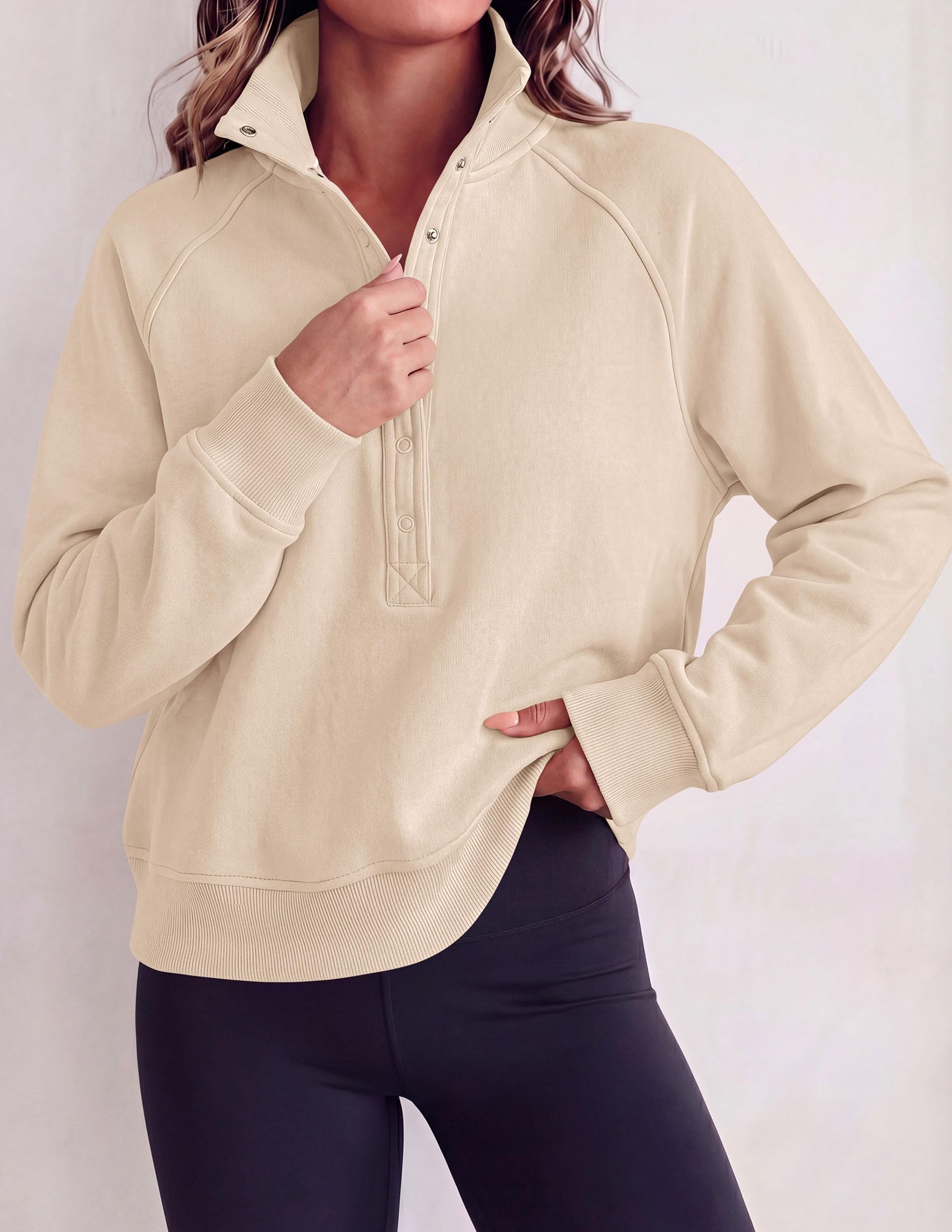 Women's Fall Oversized Sweatshirts Mock Neck Henley Pullover