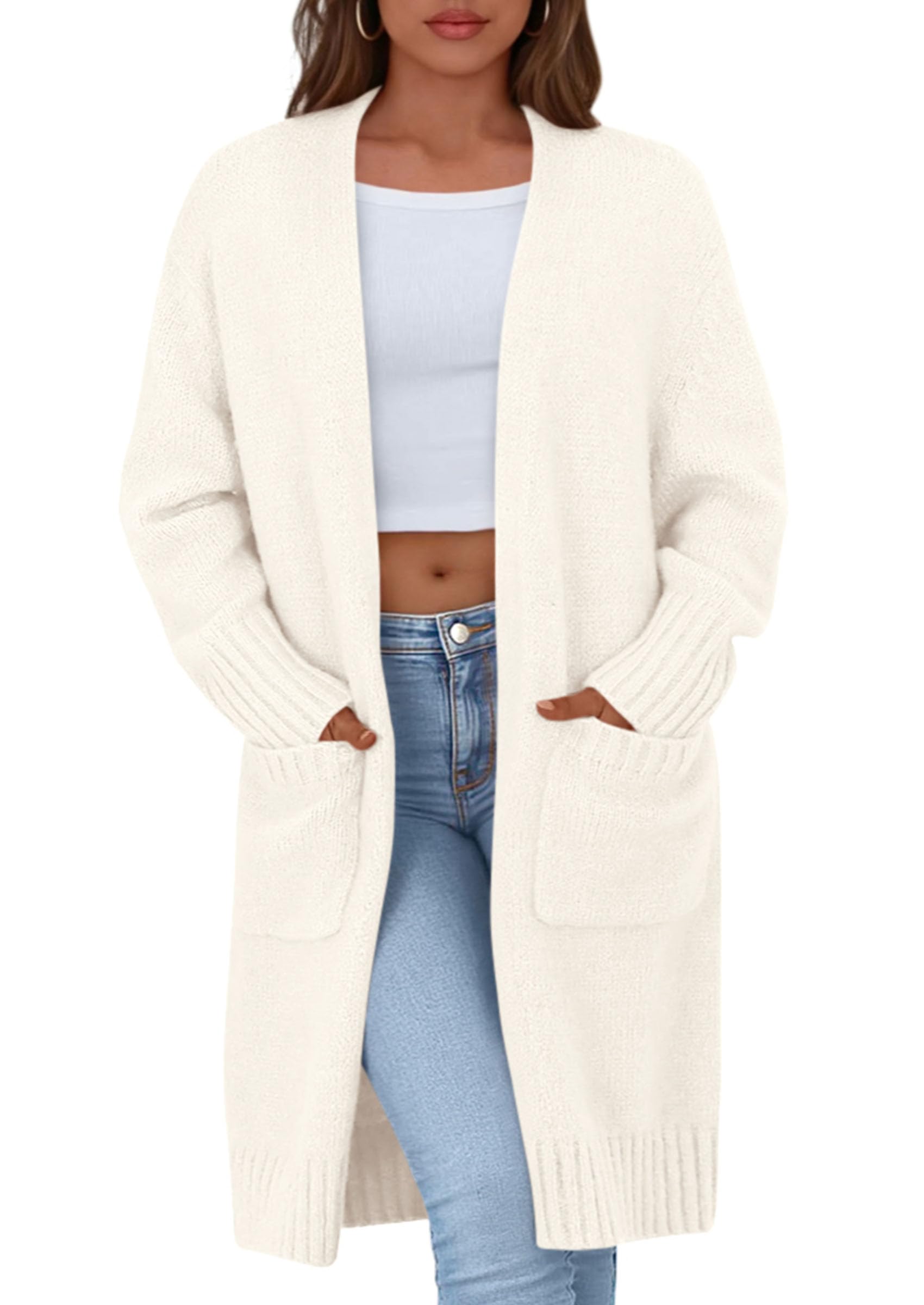 Open Front Cardigan Sweaters for Women,White,S