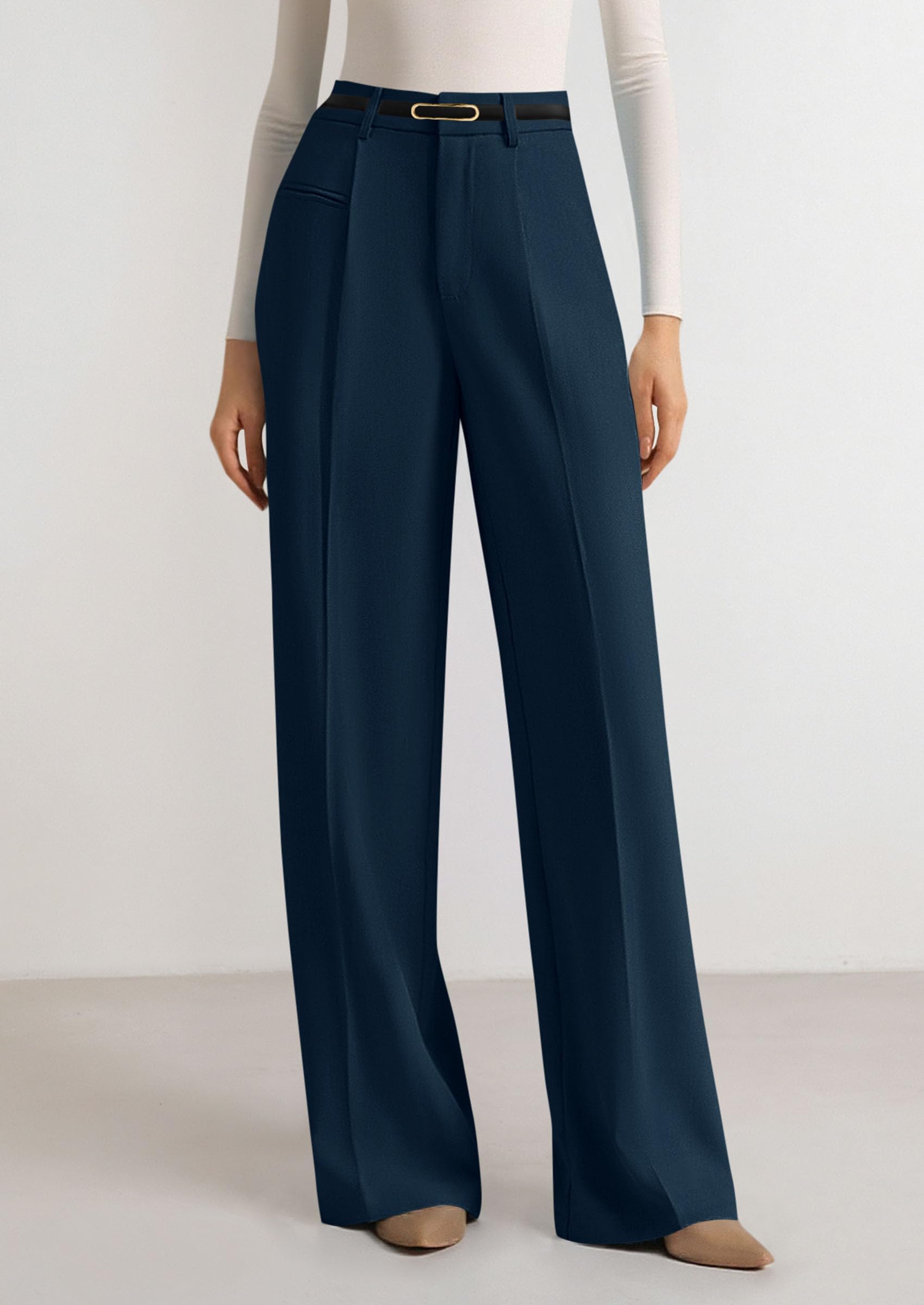 Women's Tailored Wide Leg Work Dress Pants,Dark Blue,XS